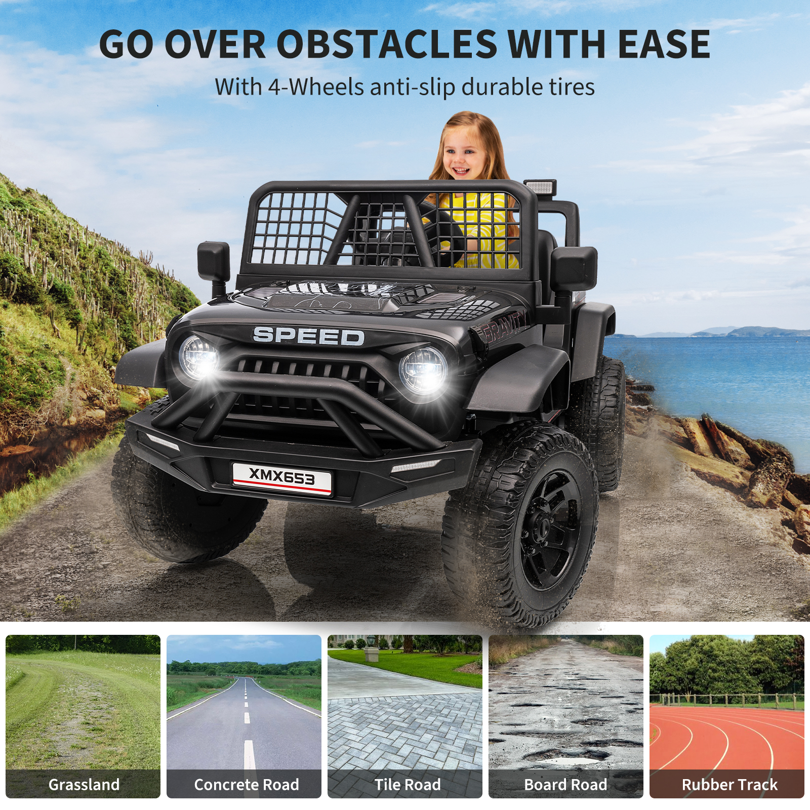 2 Seater Kids Electric Car 12V Ride on Toy Wheel Truck with Remote Control, LED