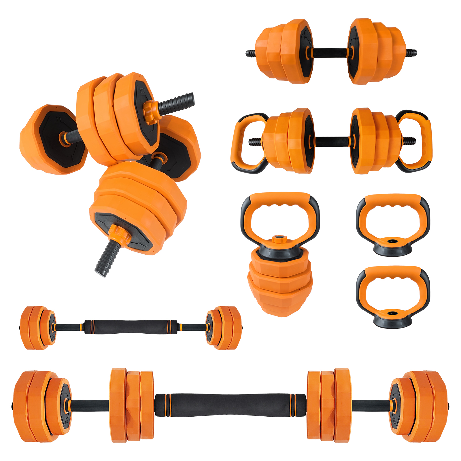 4-in-1 44-88 Lb Adjustable Dumbbell Set for Home Gym Training Barbell Kettlebell