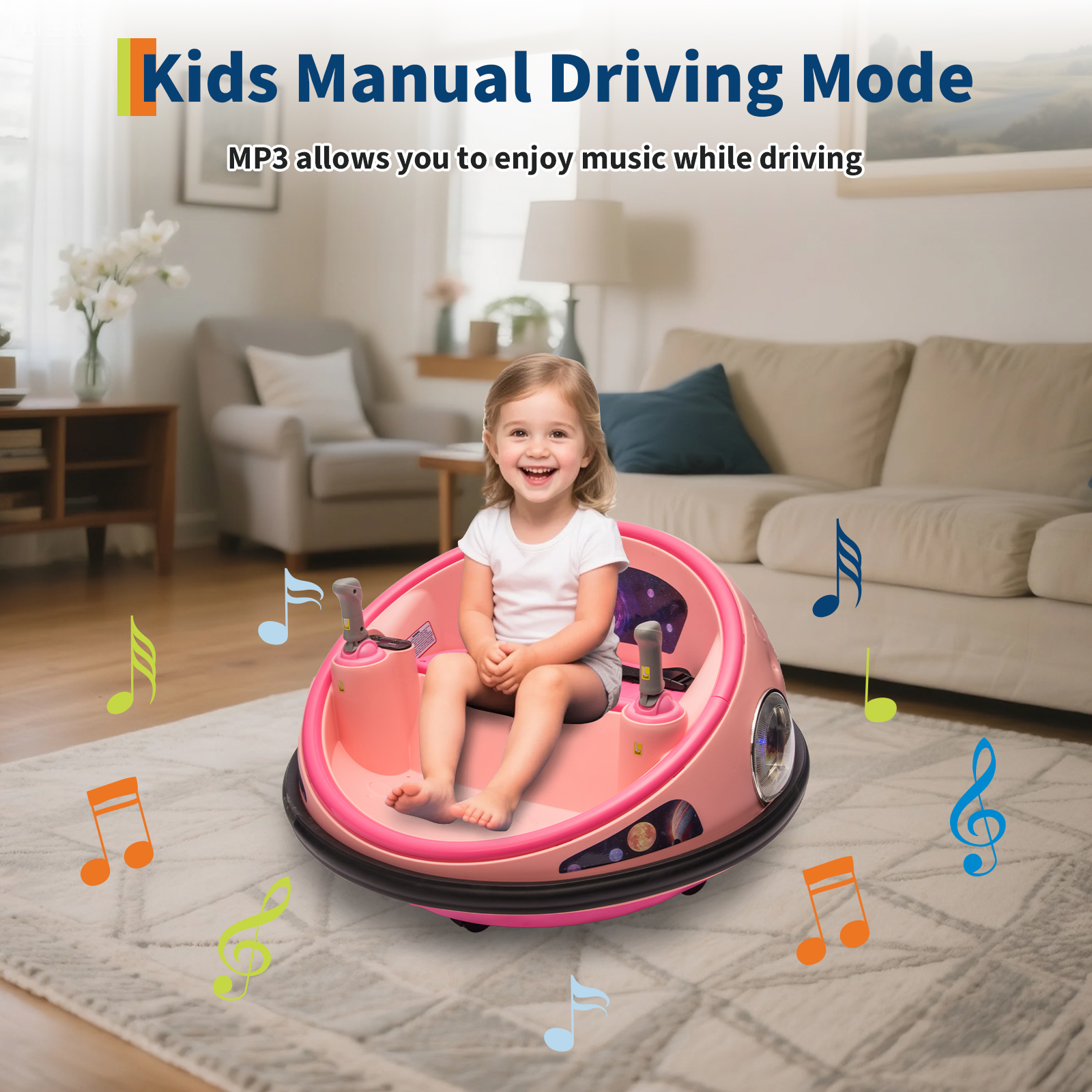 Kids 12V Bumper Ride On Car Remote 360 Spin LED Soft Bumper Indoor Outdoor Toy