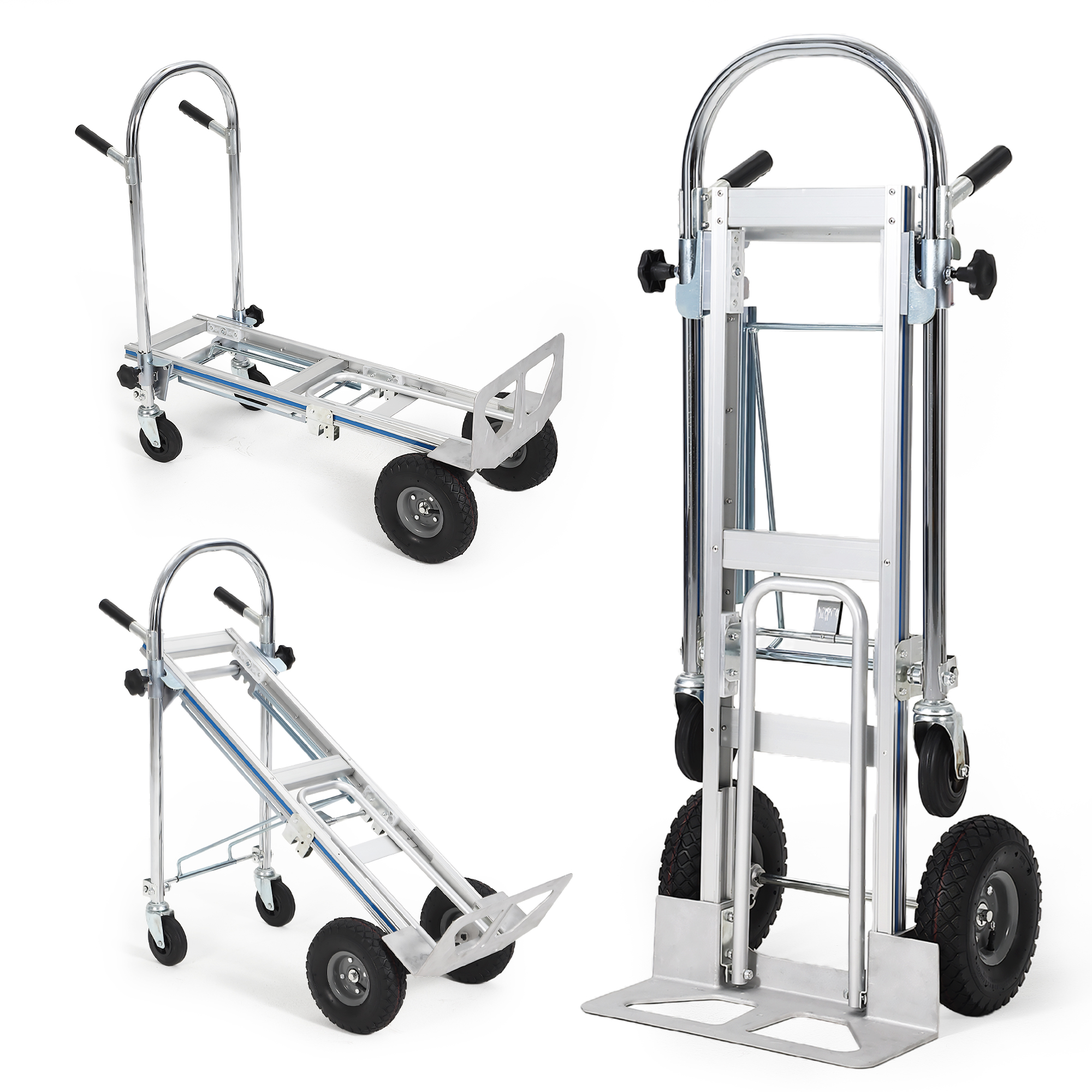 Heavy Duty 3-in-1 Convertible Aluminum Folding Hand Truck – 1000 lbs Dolly Cart