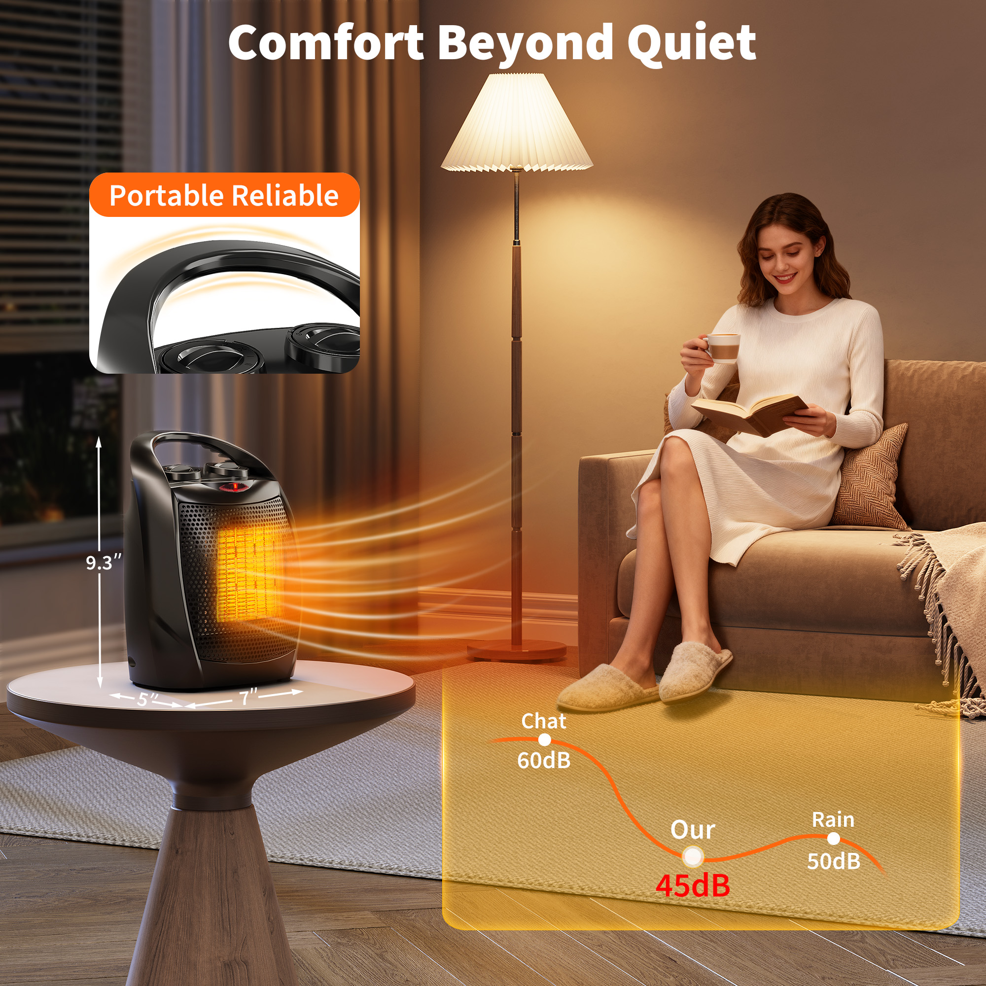 1500W/750W Ceramic Space Heater with Thermostat Fan Overheat Protection Office - Produktbild 3