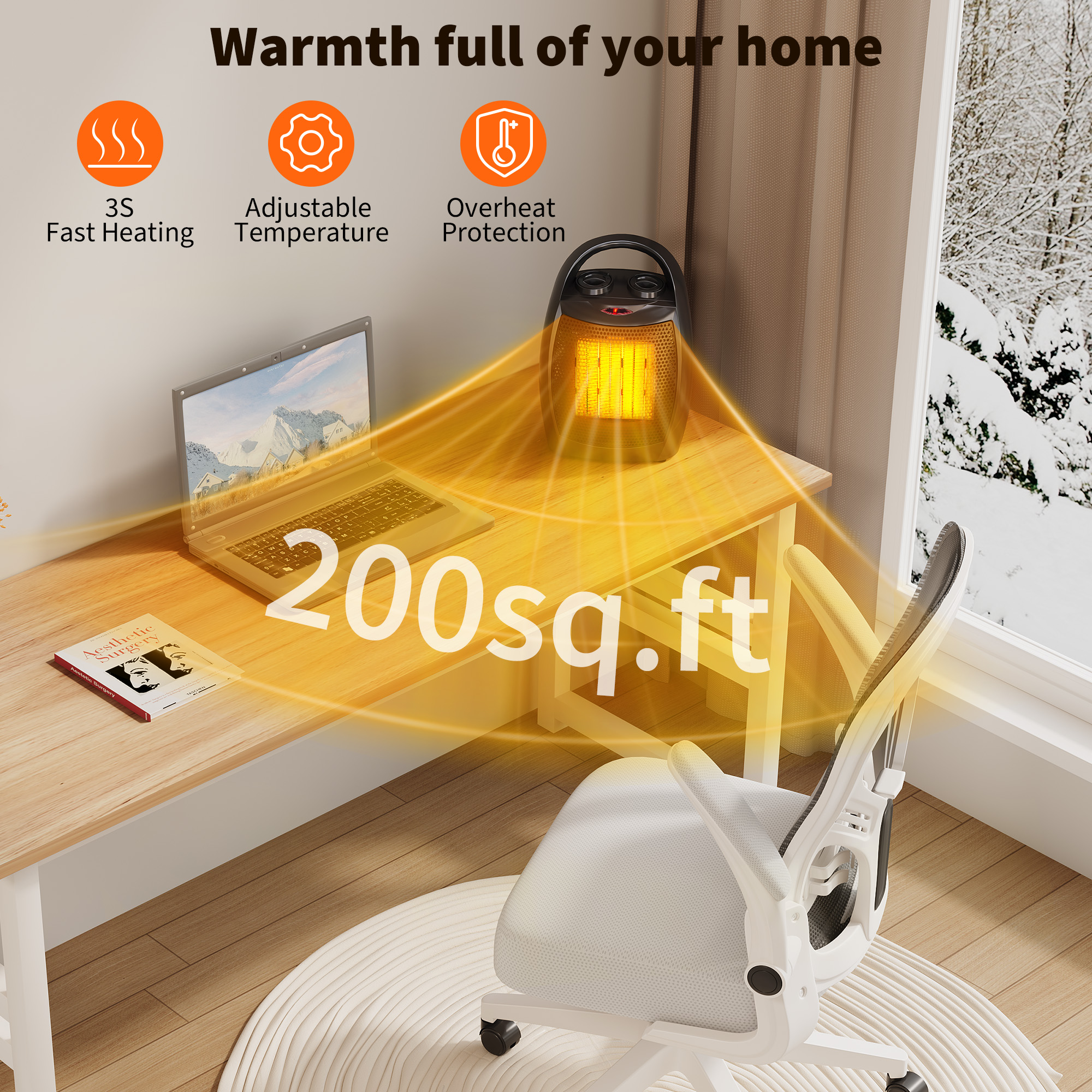 1500W/750W Ceramic Space Heater with Thermostat Fan Overheat Protection Office - Produktbild 4