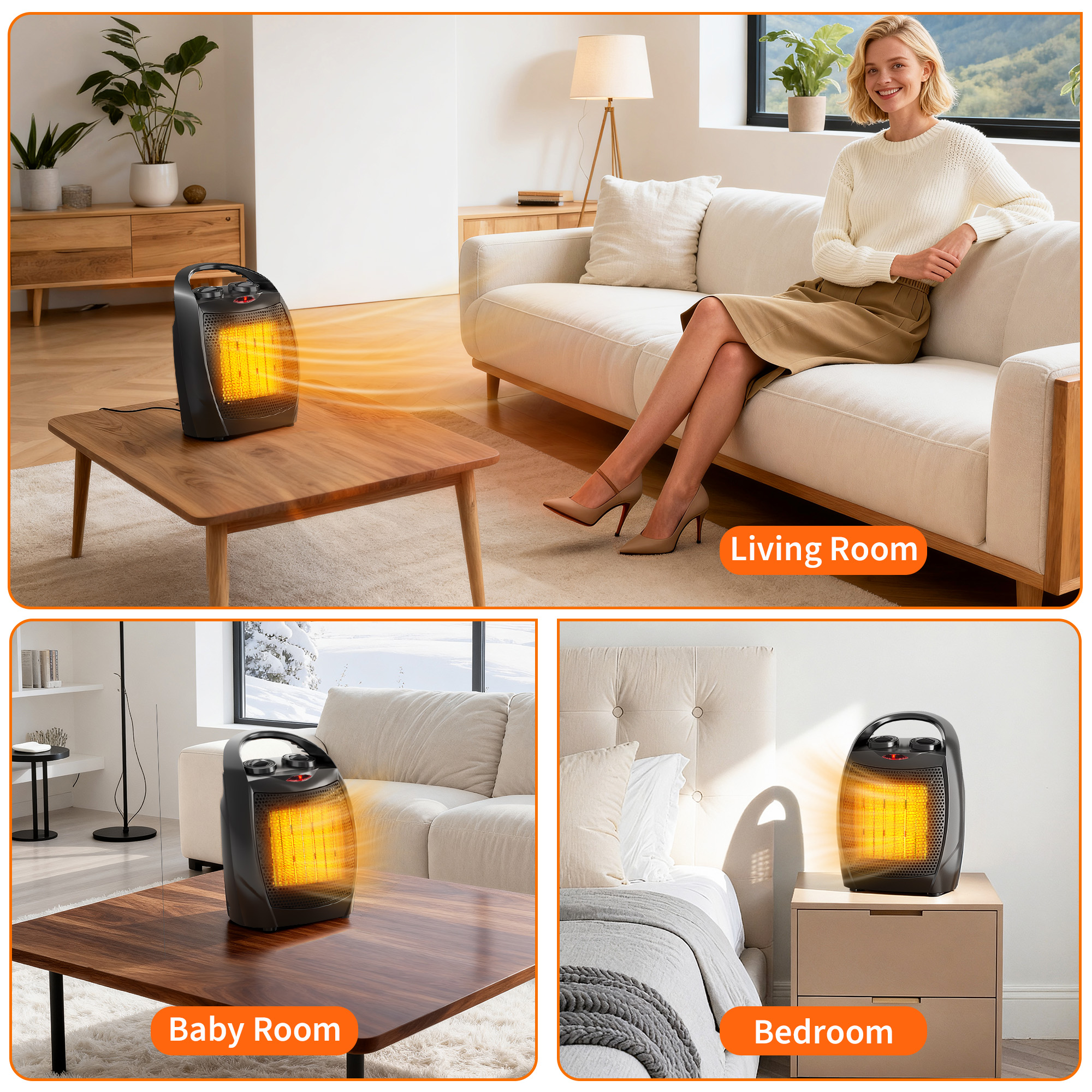 1500W/750W Ceramic Space Heater with Thermostat Fan Overheat Protection Office - Produktbild 7