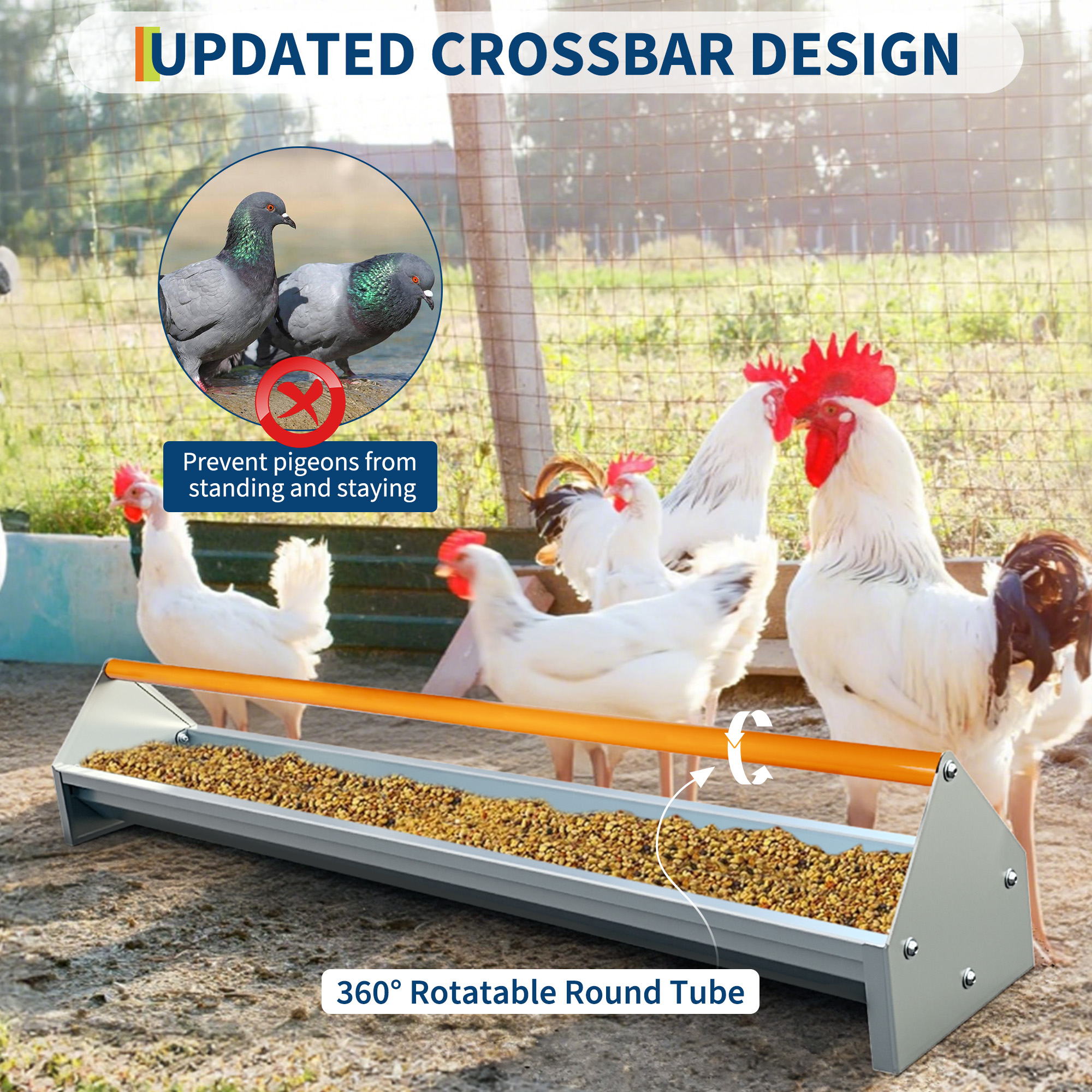 Barra transversal 360° anti palomas para comedero avícola