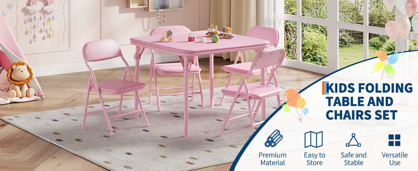 Klappbares Kindertisch-Set in Rosa – Tisch mit 4 Stühlen