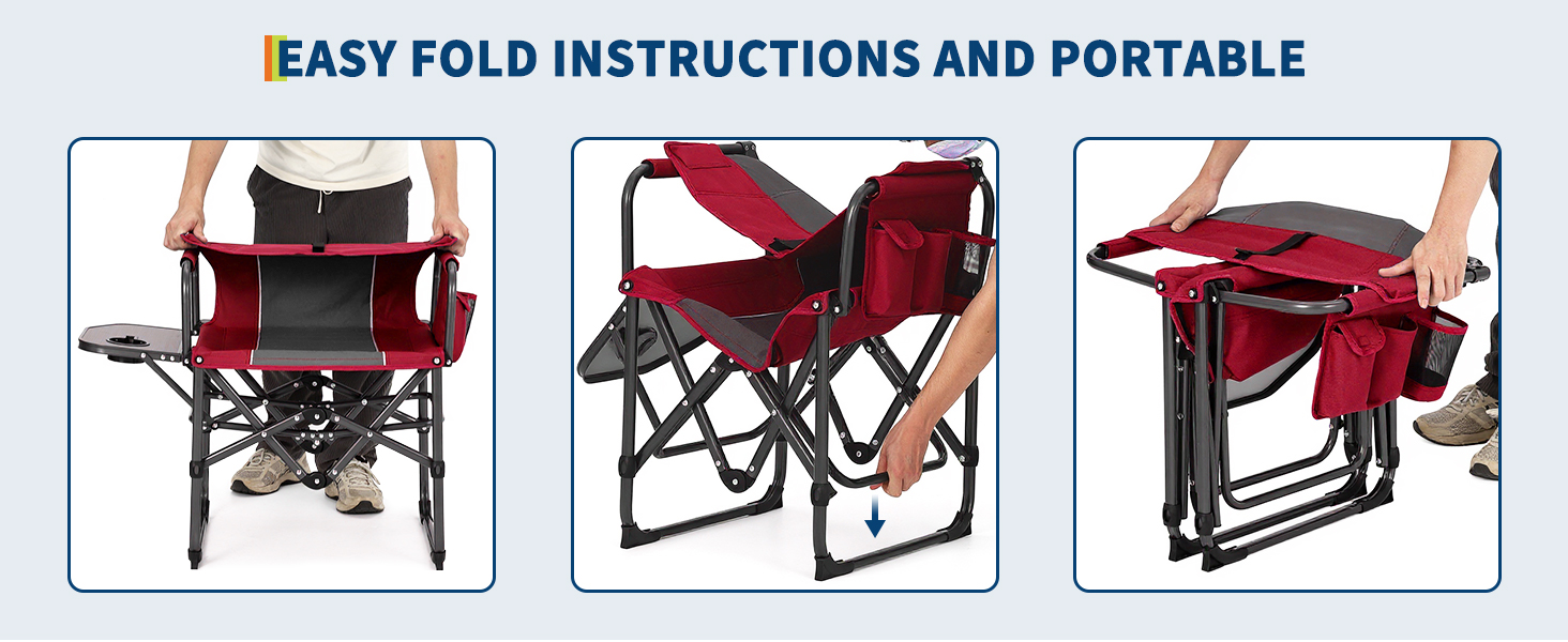 Étapes de pliage du fauteuil de camping Garvee