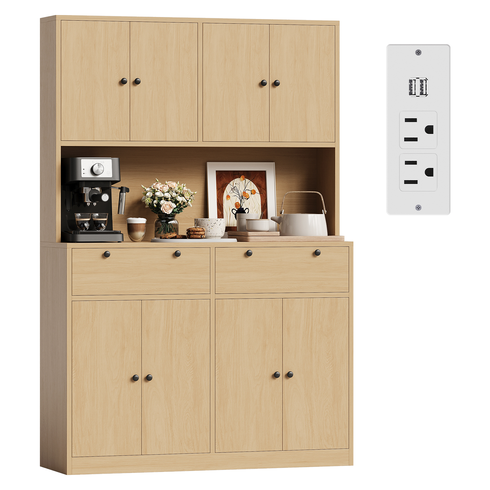 71″ Kitchen Pantry Storage Cabinet Charging Station Food Hutch Countertop Drawer