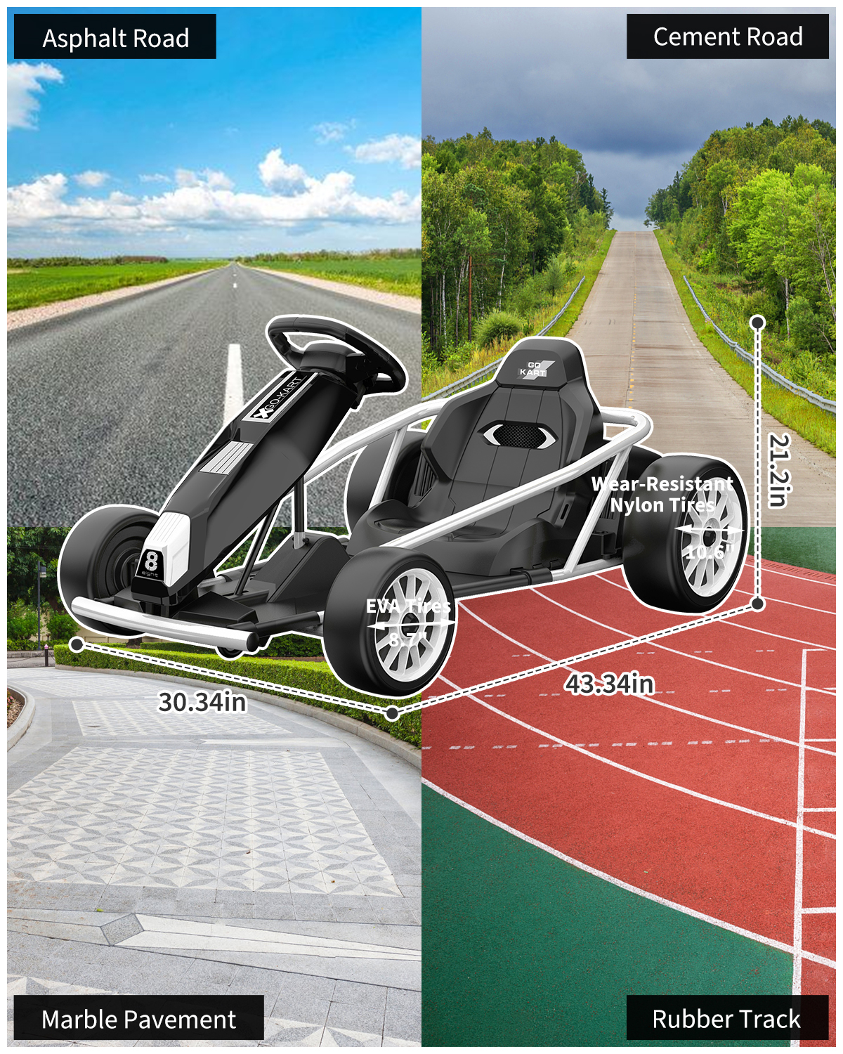 24V Kids Go Kart Dual 300W Motor 9Ah Battery Fast Drift Metal Frame Music