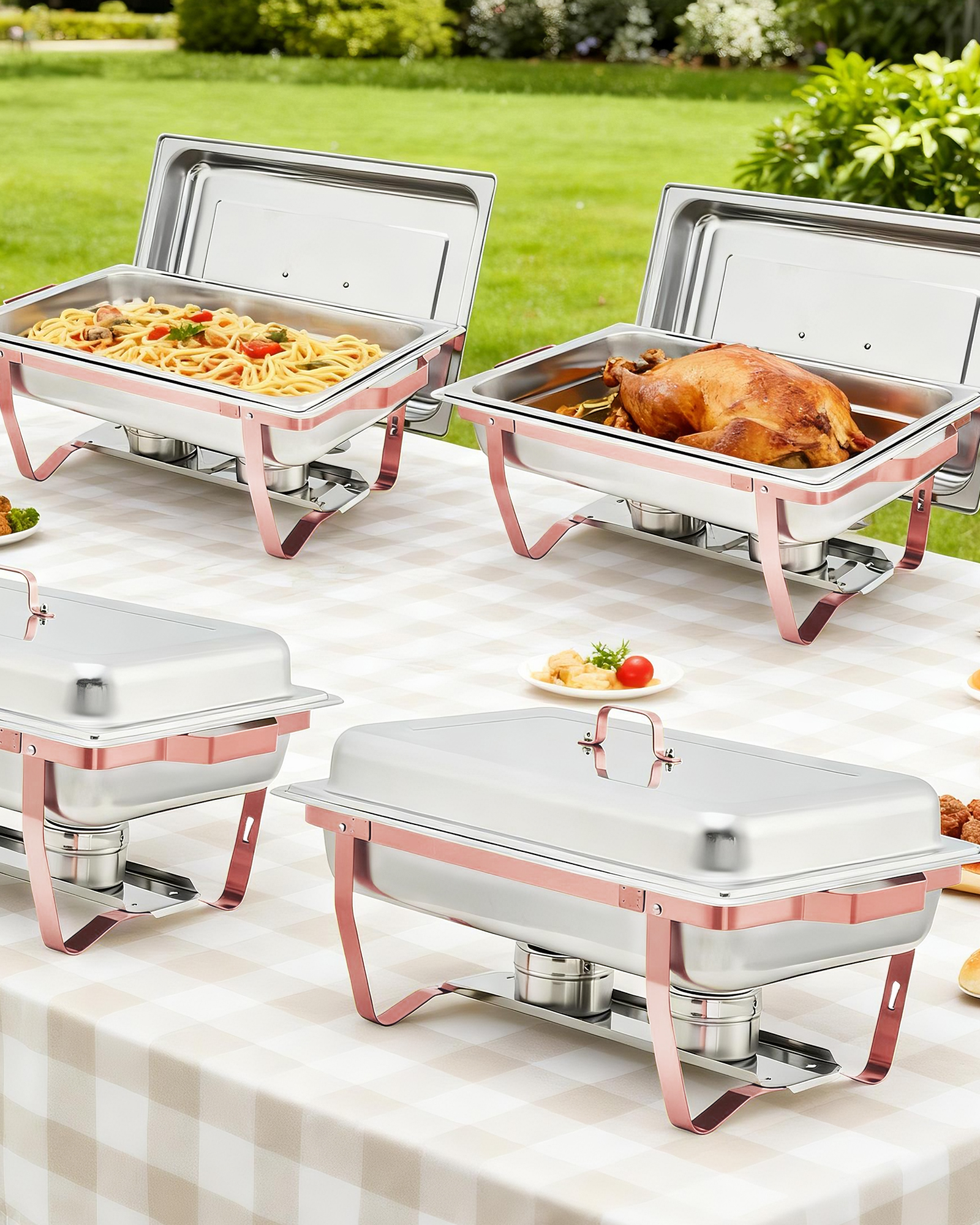Chafing Dish Set 8QT Stainless Steel Buffet Food Warmer with Foldable Frame