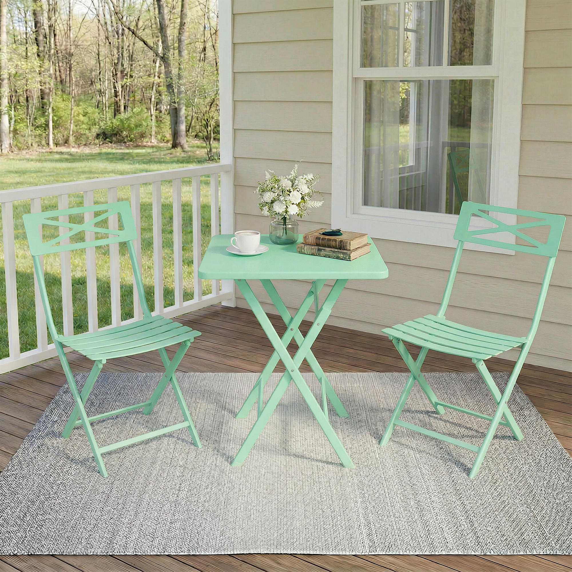 3 Pieces Folding Bistro Set, Patio Furniture Set, Outdoor Table and Chairs Set