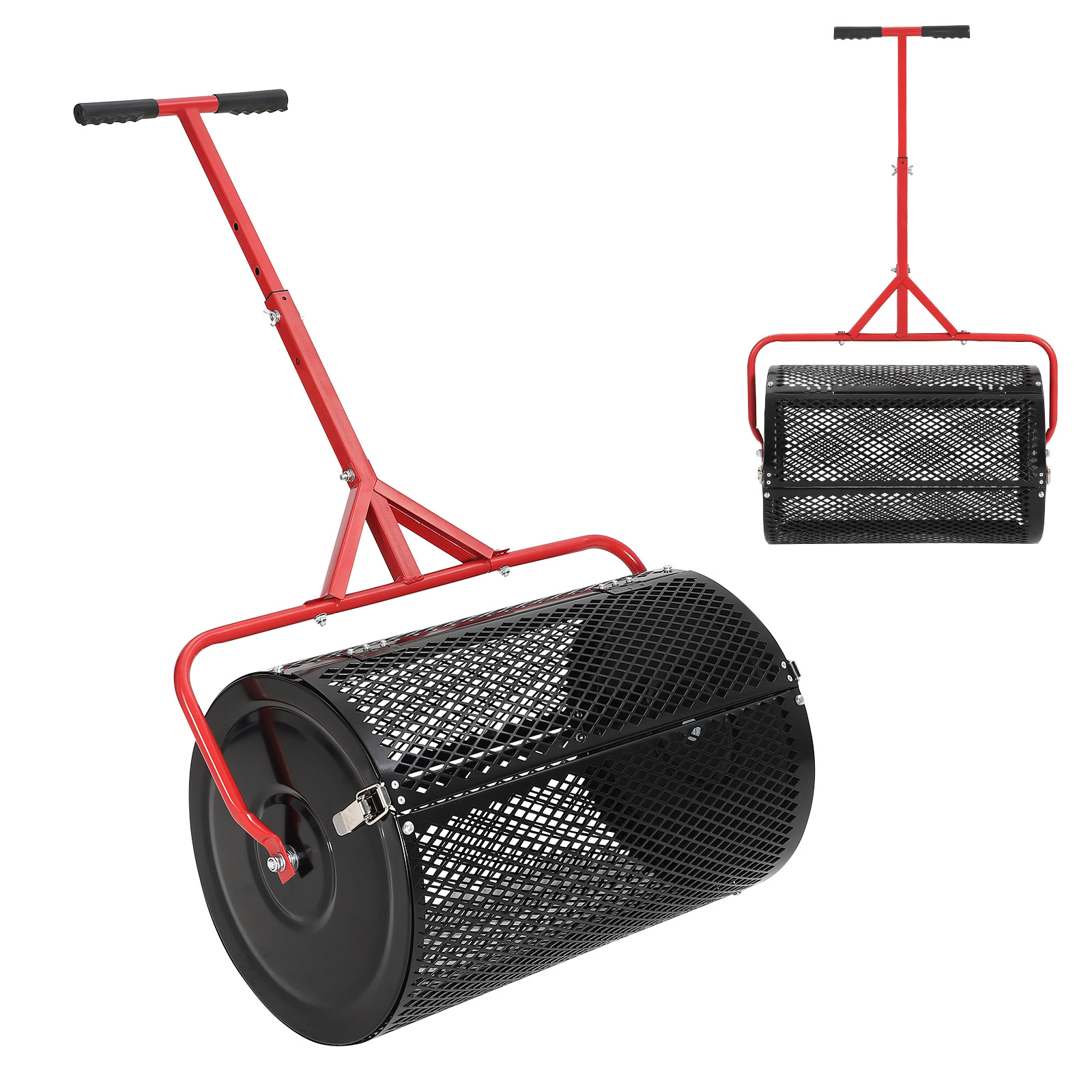24″ Peat Moss Spreader Compost Metal Mesh Roller Adjustable Height Lawn Seeding