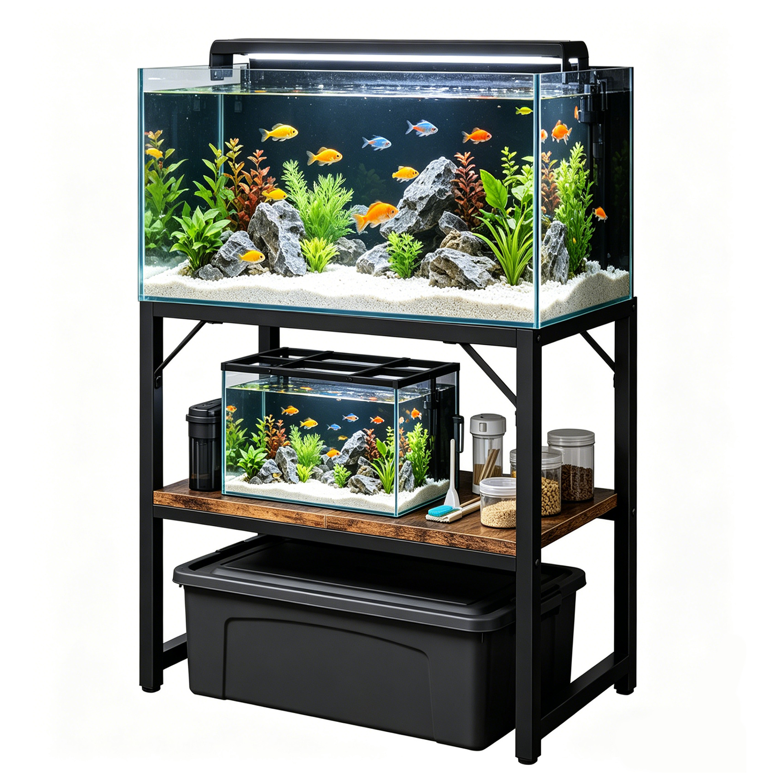 40-50 Gallon Aquarium Stand Metal Wood Fish Tank Rack with Storage Shelf Black