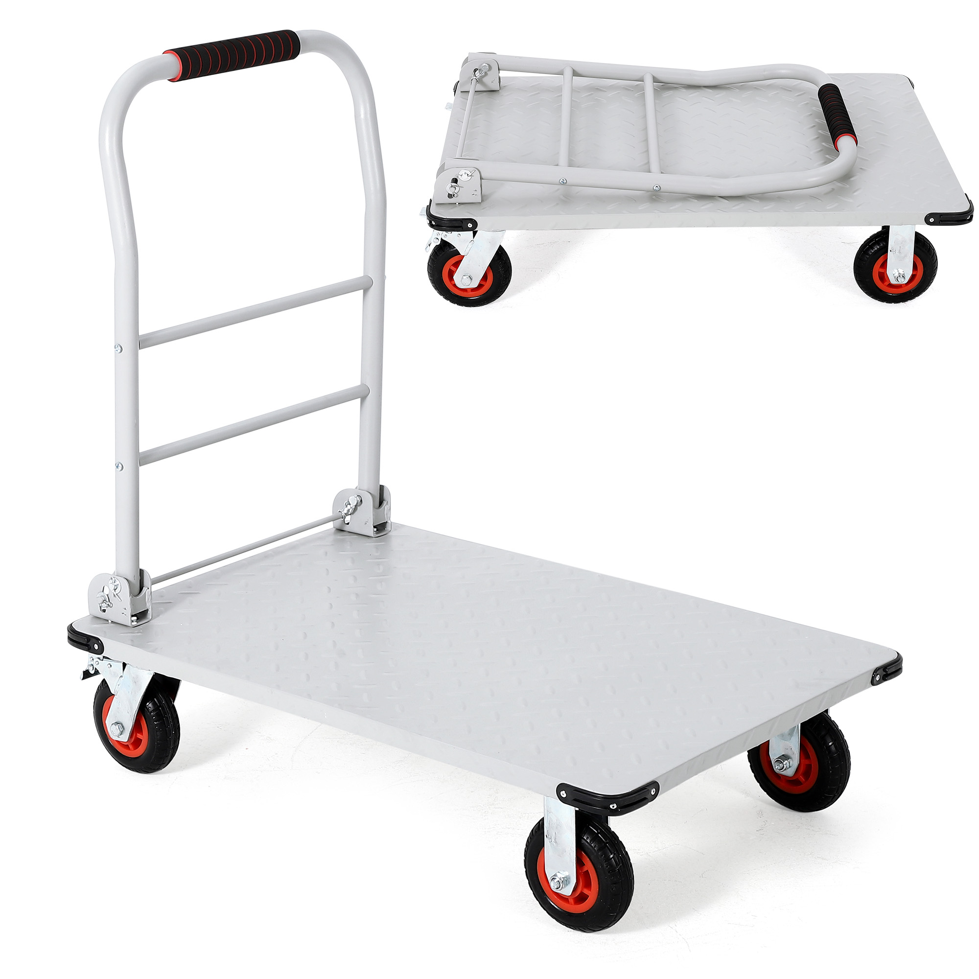 Platform Truck Foldable Steel Flatbed Cart 36 x 24 in with 6 in Braked Wheels
