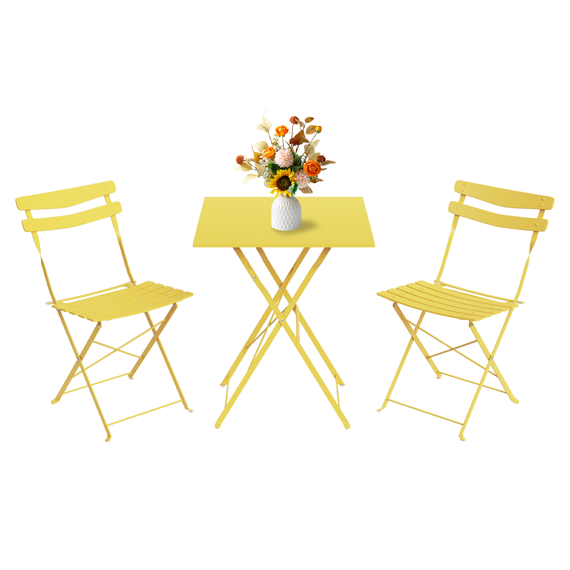3-Piece Folding Patio Bistro Set Metal Table 2 Chairs Portable Outdoor