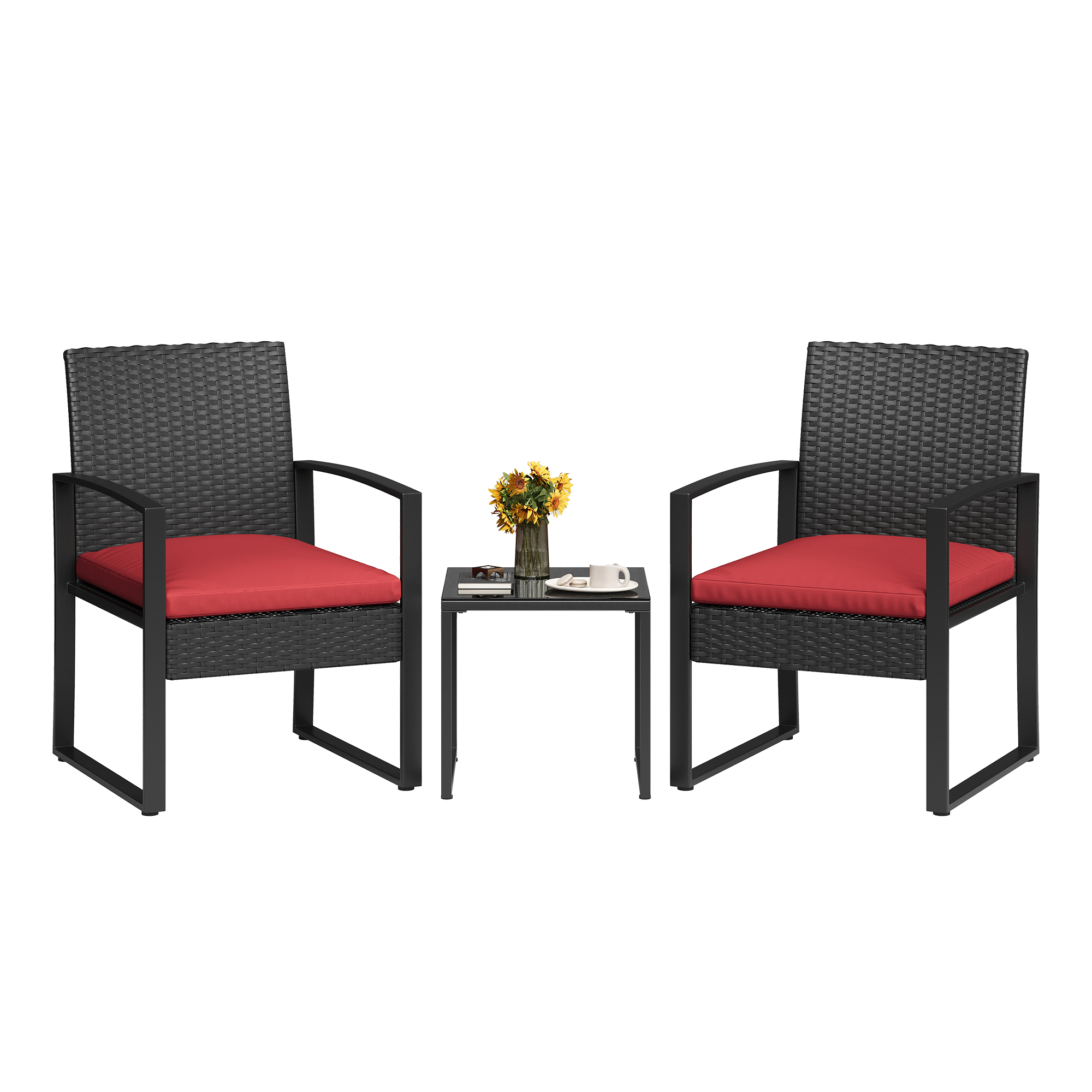 3Piece Outdoor Bistro Set Wicker Patio Cushion Chairs Coffee Table Furniture Set