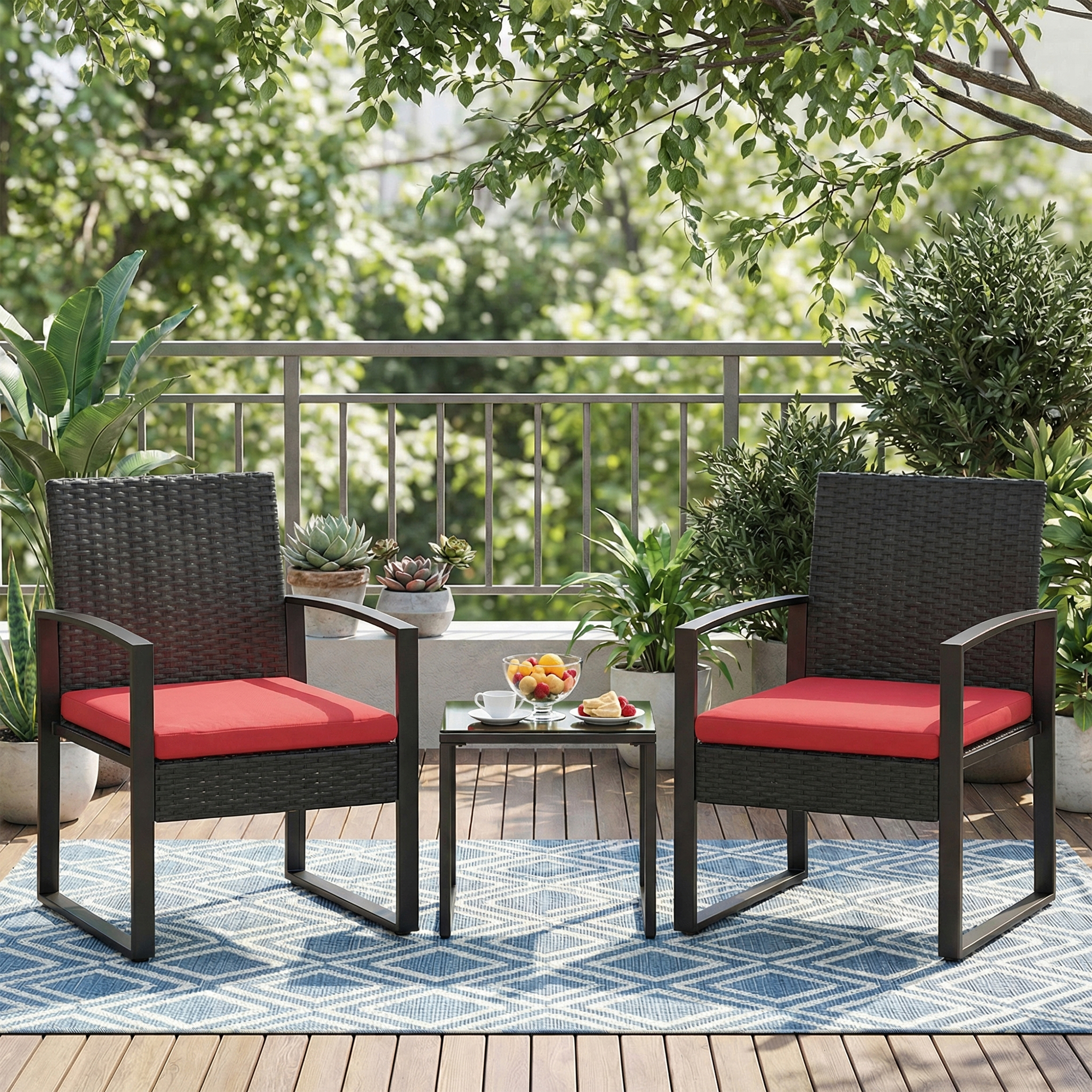 3 PCS Patio Furniture Set Outdoor Conversation Set Rattan Wicker Bistro Set