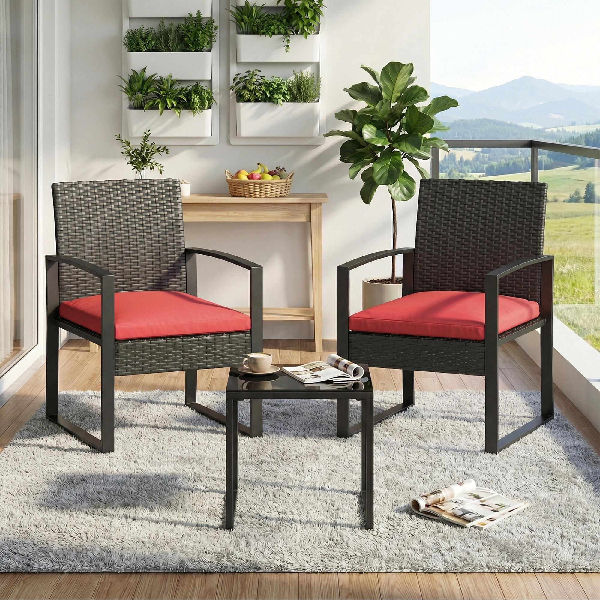 3 Piece Patio Bistro Set Outdoor PE Rattan Wicker Furniture for Patio, Garden