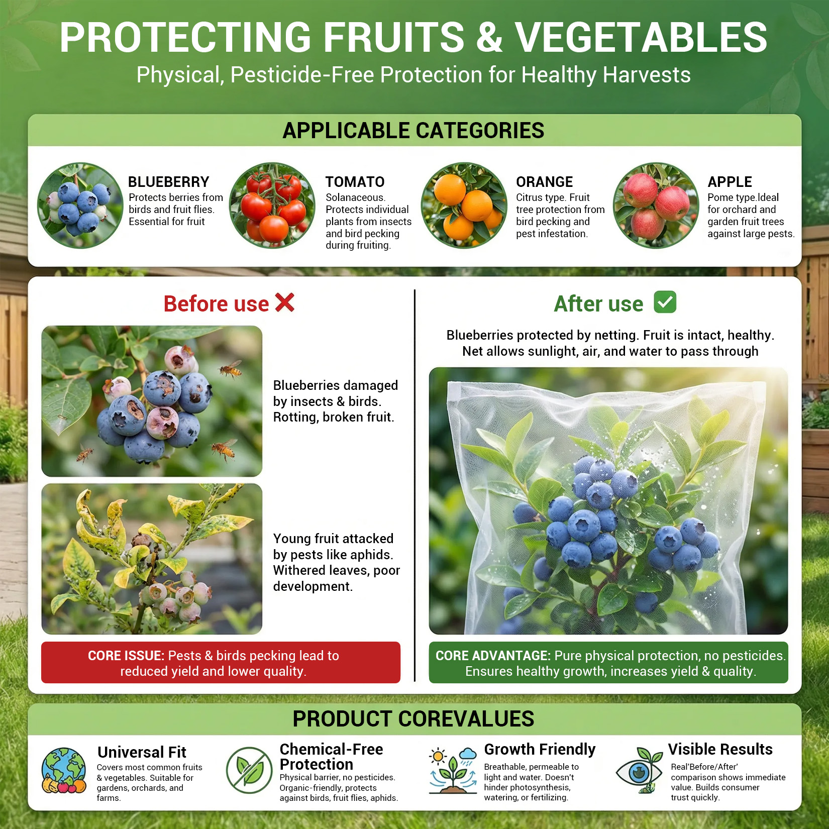 Reusable mesh plant covers for vegetables berries flowers and potted plants