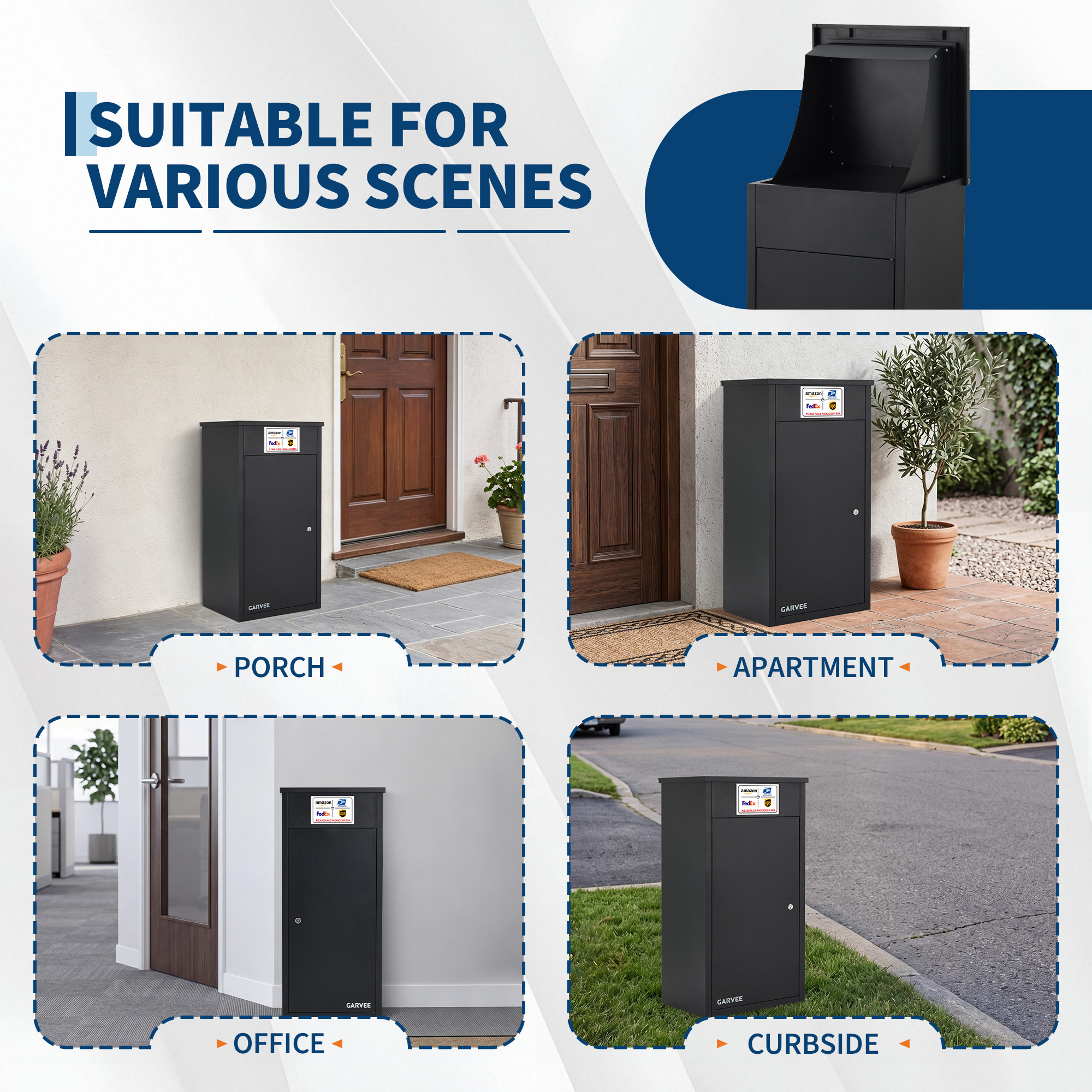 Heavy-Duty Top Storage Lid & Dual Access Parcel Box