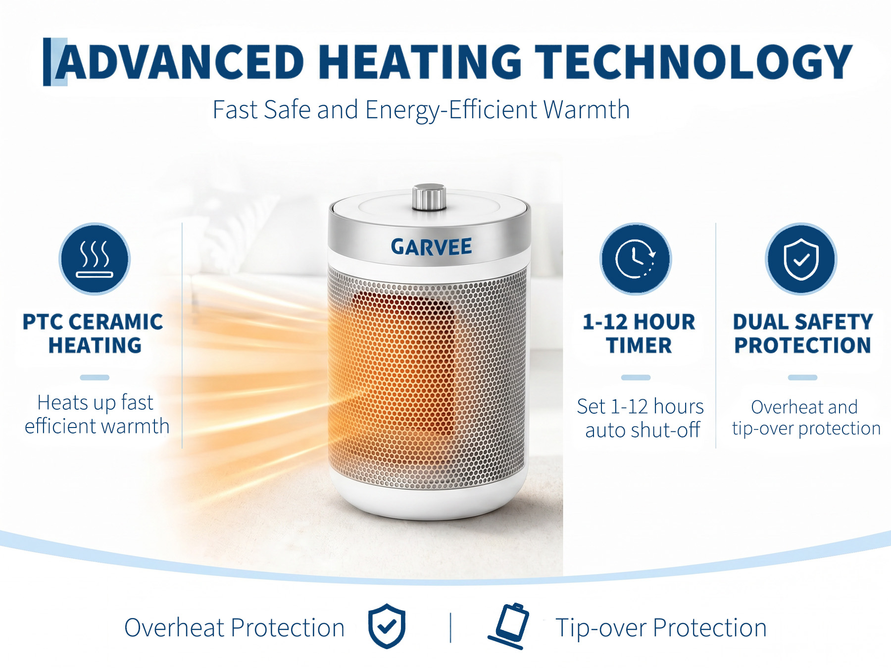 GARVEE compact ceramic tower heater for indoor use