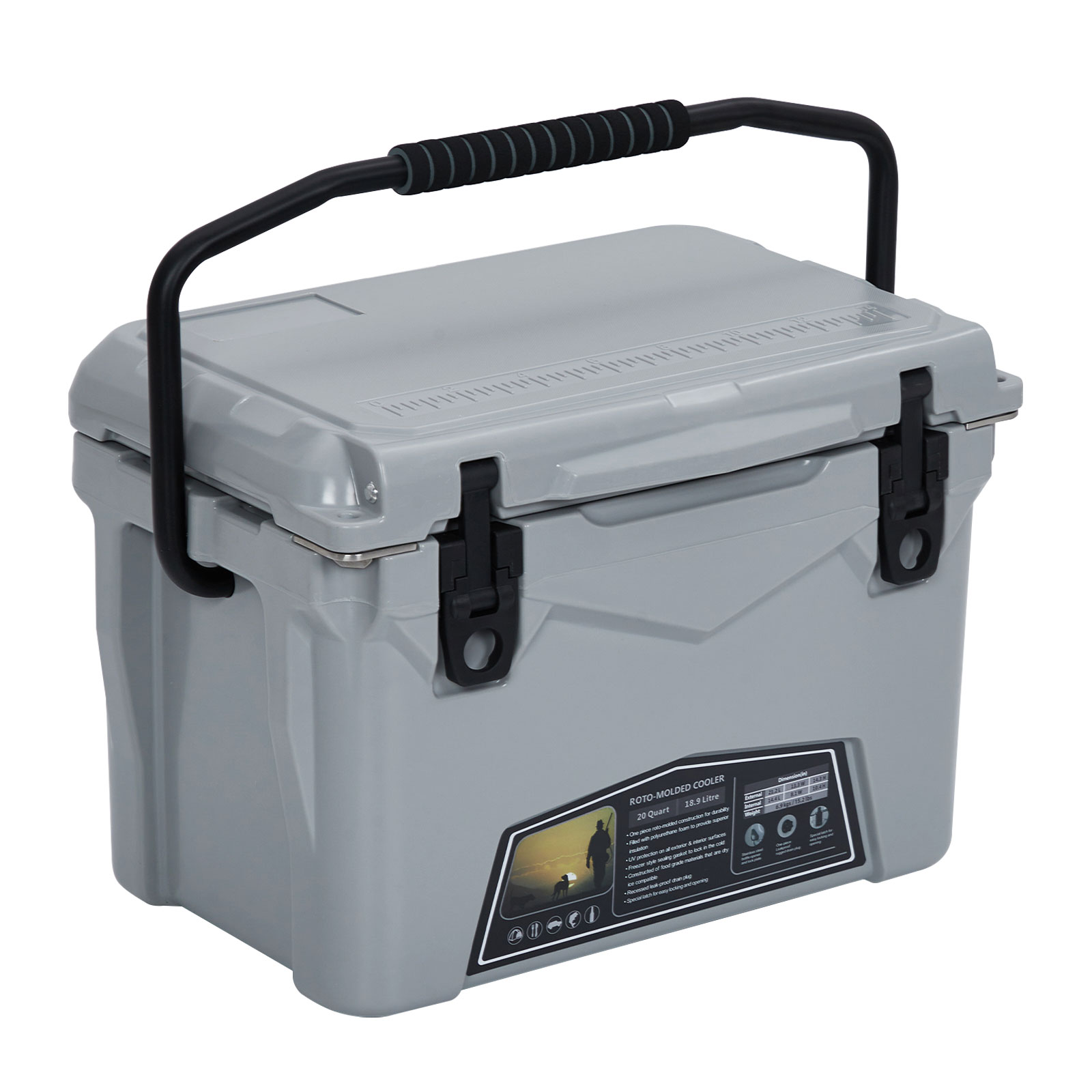 35QT Hard Cooler Box 5-Day Ice Chest Insulated Bottle Opener Fish Ruler Camping