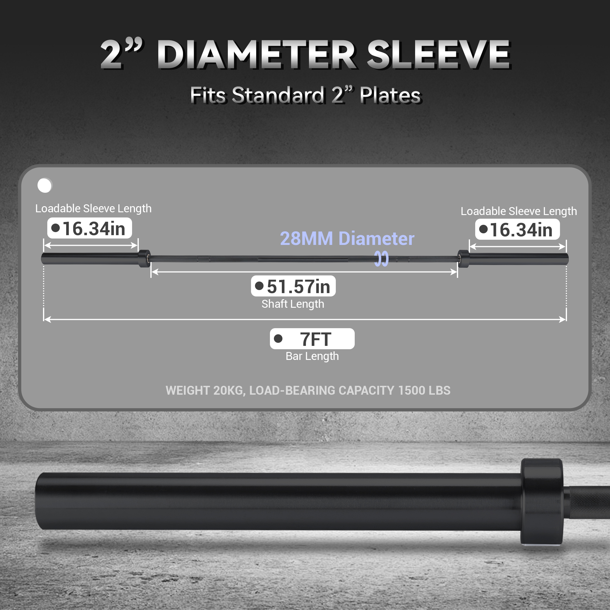 7 FT Olympic Barbell Dimensions and 2 Inch Sleeve Specs