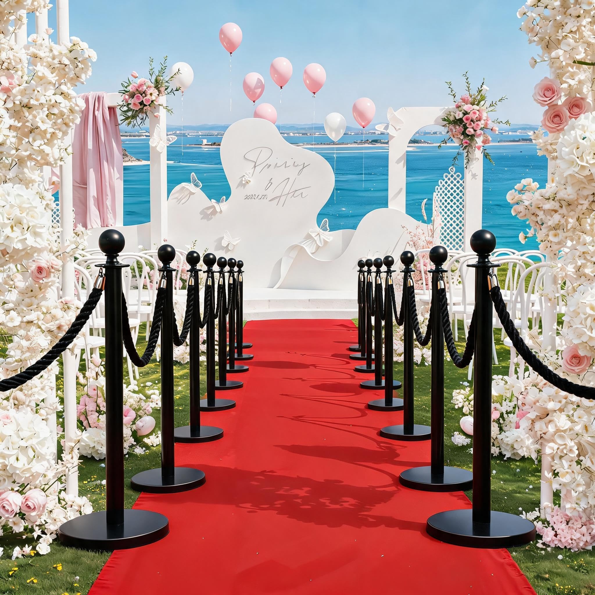 12-Pack Stainless Steel Stanchion Set with 3FT x 15FT Red Carpet - Model PPG_33X8XNAL Overview