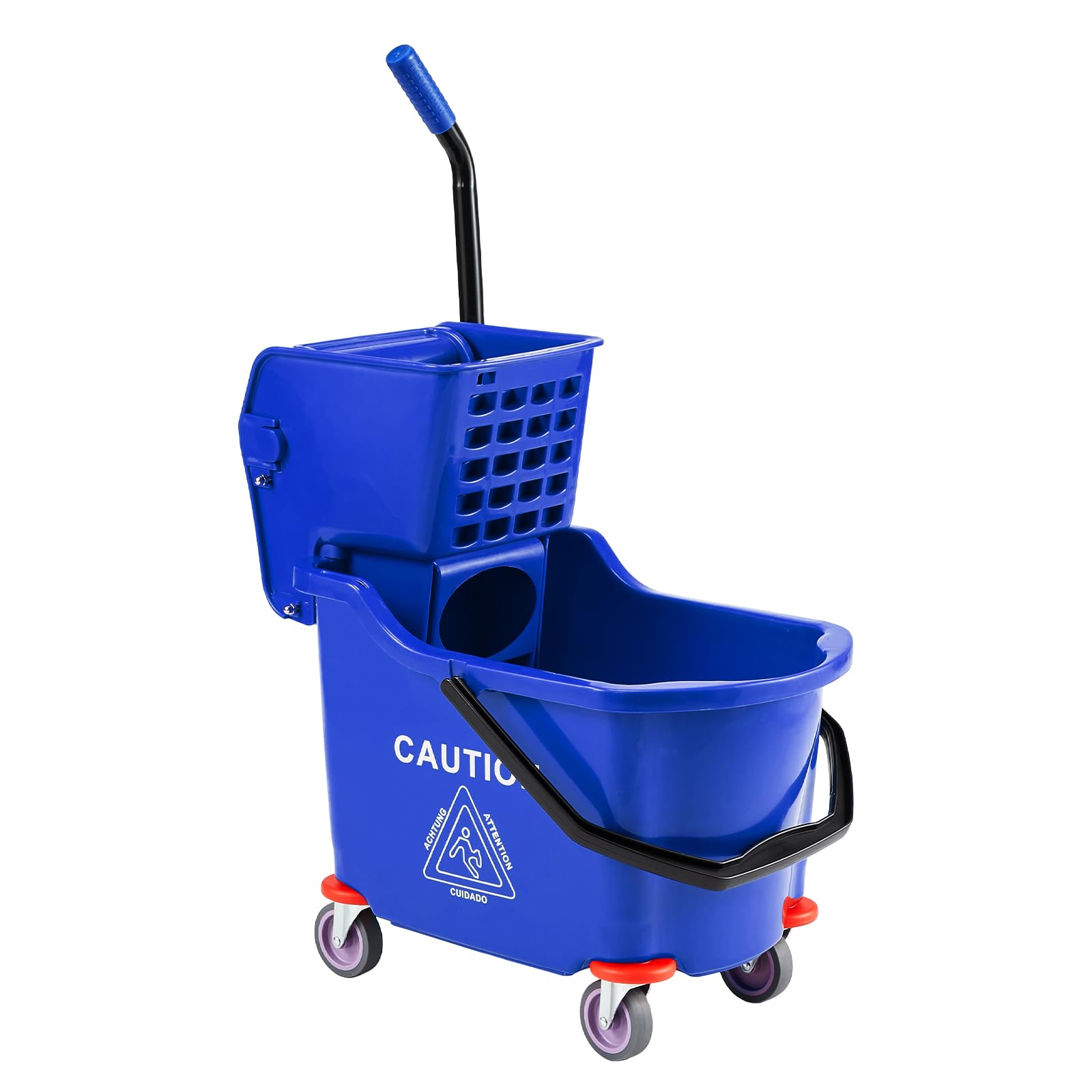 32L Heavy Duty Commercial Mop Bucket Set with Side Press Metal Wringer Red/Blue