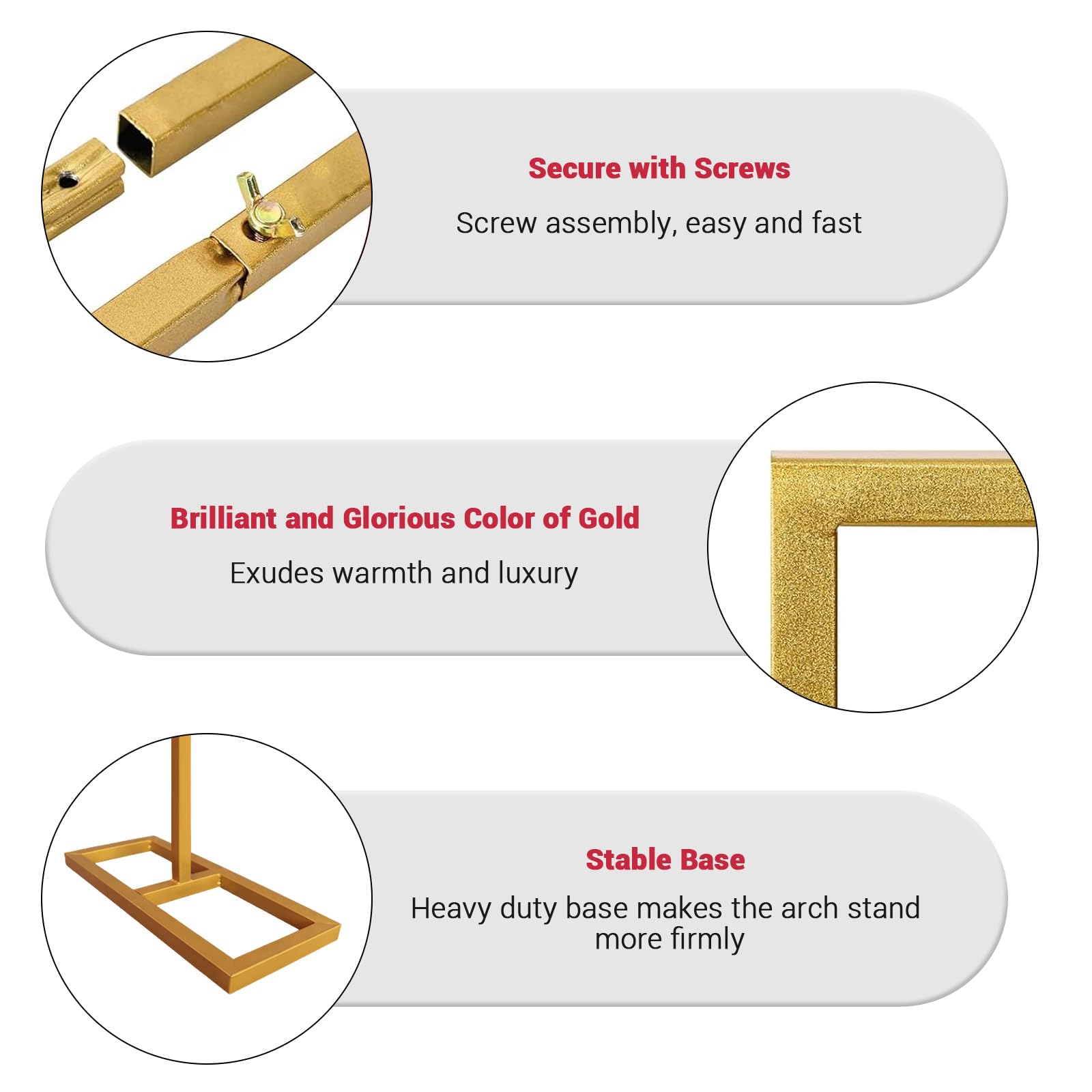 Wide reinforced bases on gold square backdrop arch