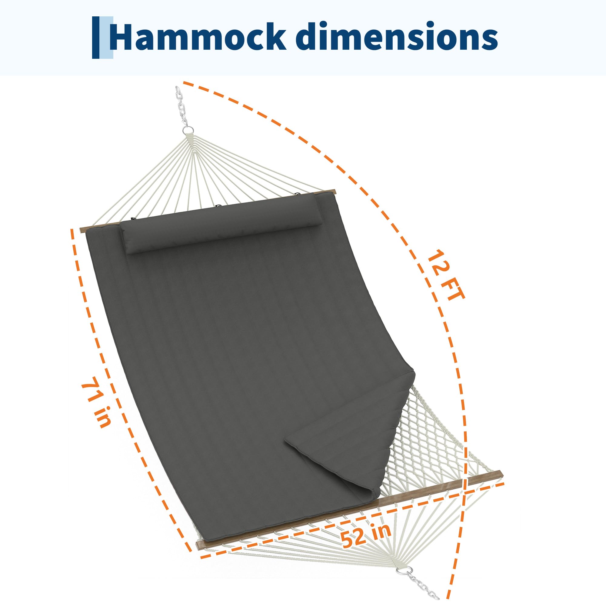 Cotton Rope Double Hammock with Pillow and Quilted Pad 450 lb 2 Person for Patio - Produktbild 6