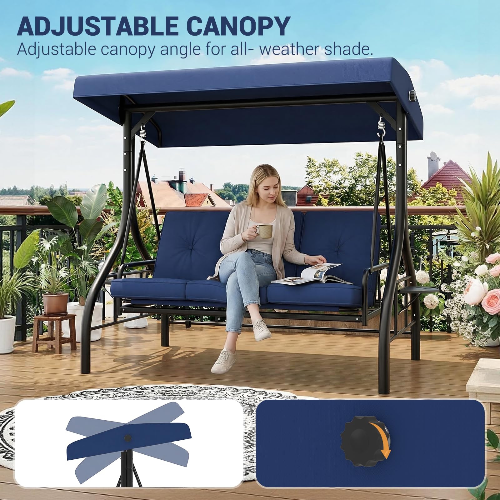 Convertible three-seat patio swing bed