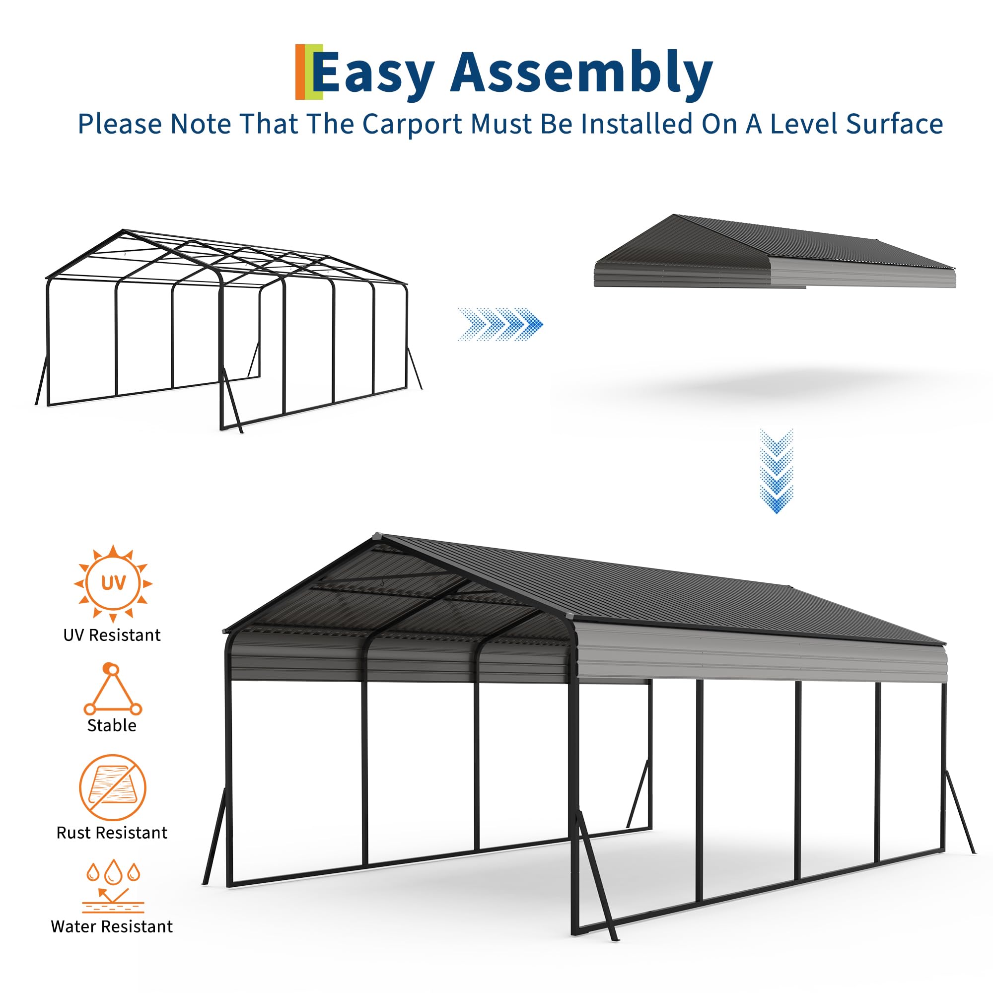 Metal carport used for vehicles boats and outdoor activities