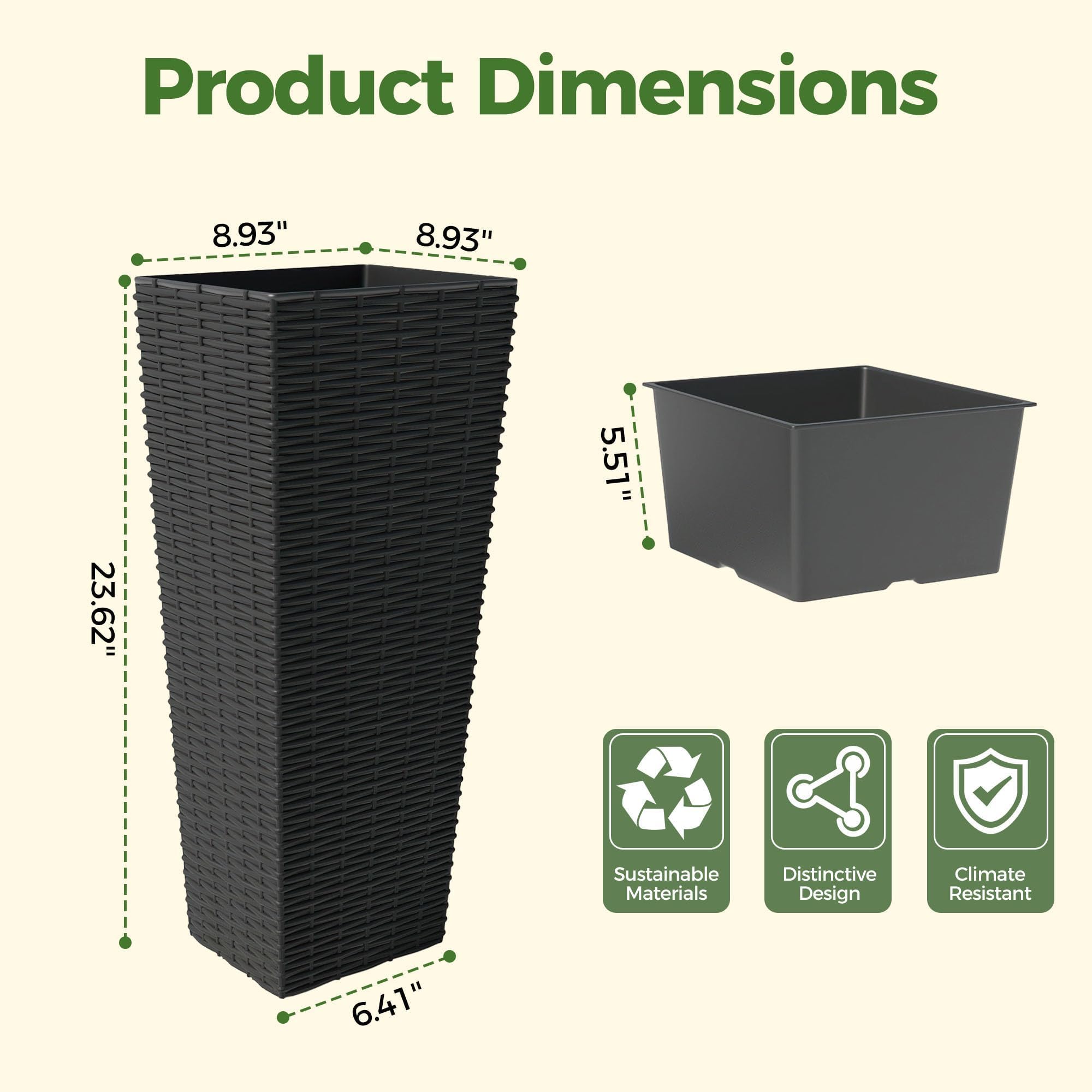 Twenty-four inch and thirty-two inch tall planter sizes