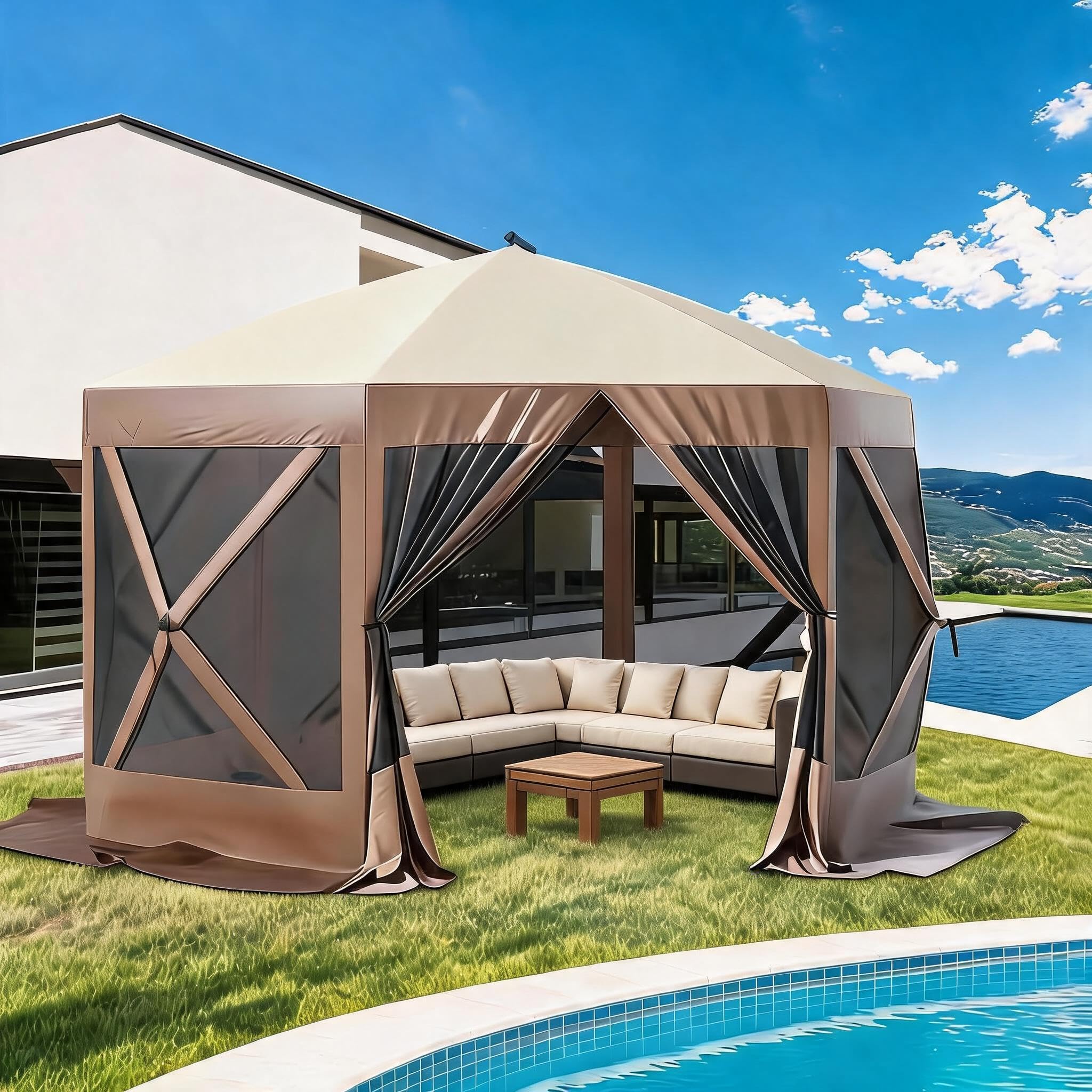 Garvee 12 by 12 foot hexagonal pop-up screen gazebo