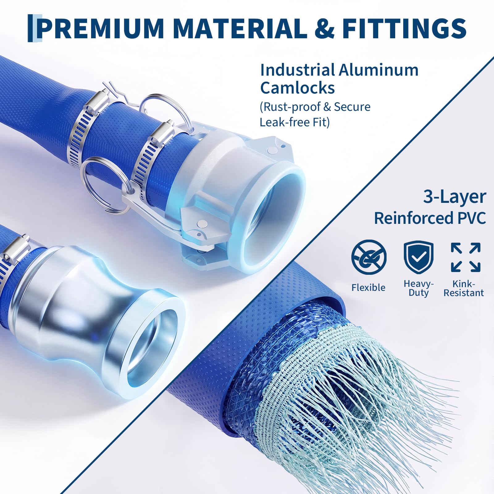 Pool Backwash Hose Kink Resistant PVC Aluminum Camlock 87 PSI Quick Connect - Produktbild 3
