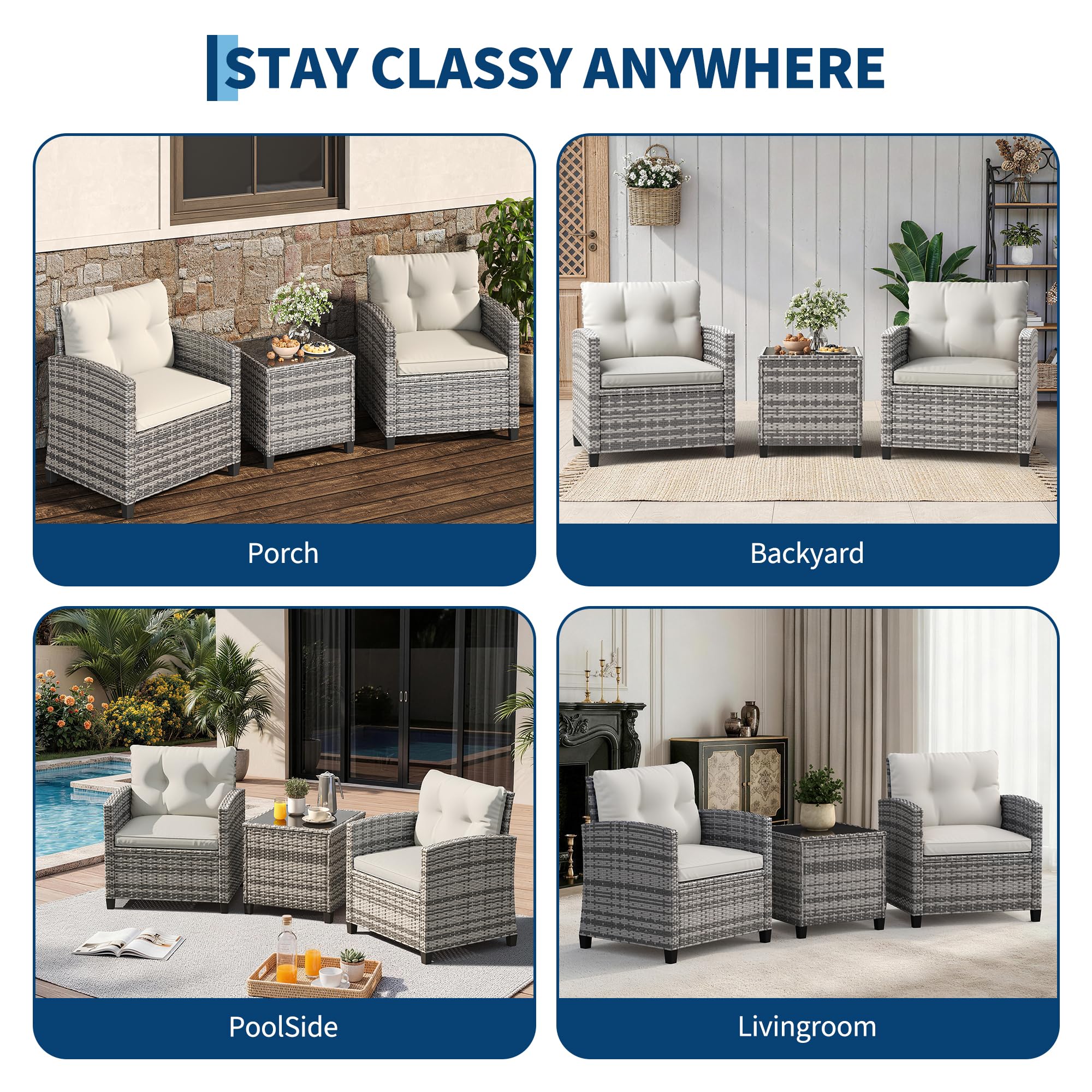 3 PCS Patio Furniture Set Outdoor Sectional Sofa Rattan Wicker Sofa W/ Table NEW alternate view 3
