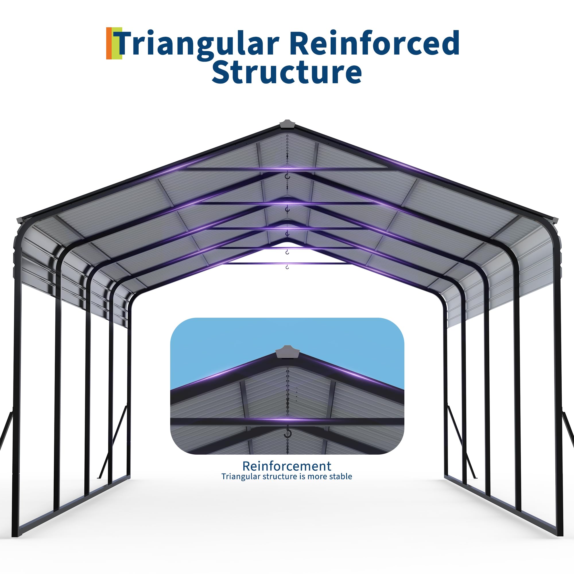 Carport roof with extended eaves for water drainage
