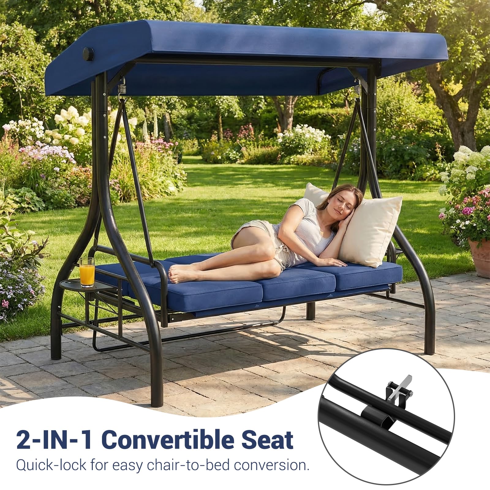 Outdoor swing with adjustable tilting canopy