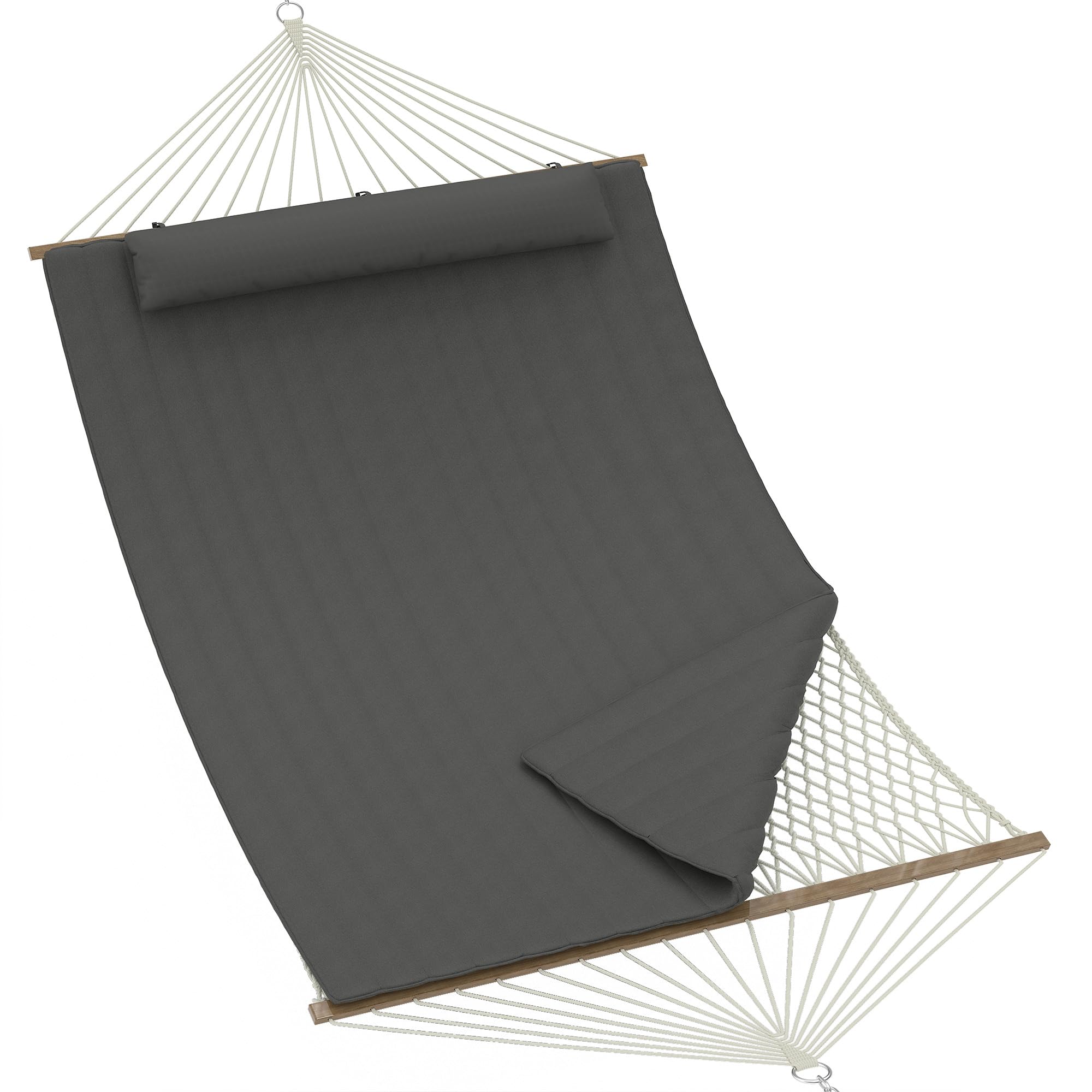 Cotton Rope Double Hammock with Pillow and Quilted Pad 450 lb 2 Person for Patio