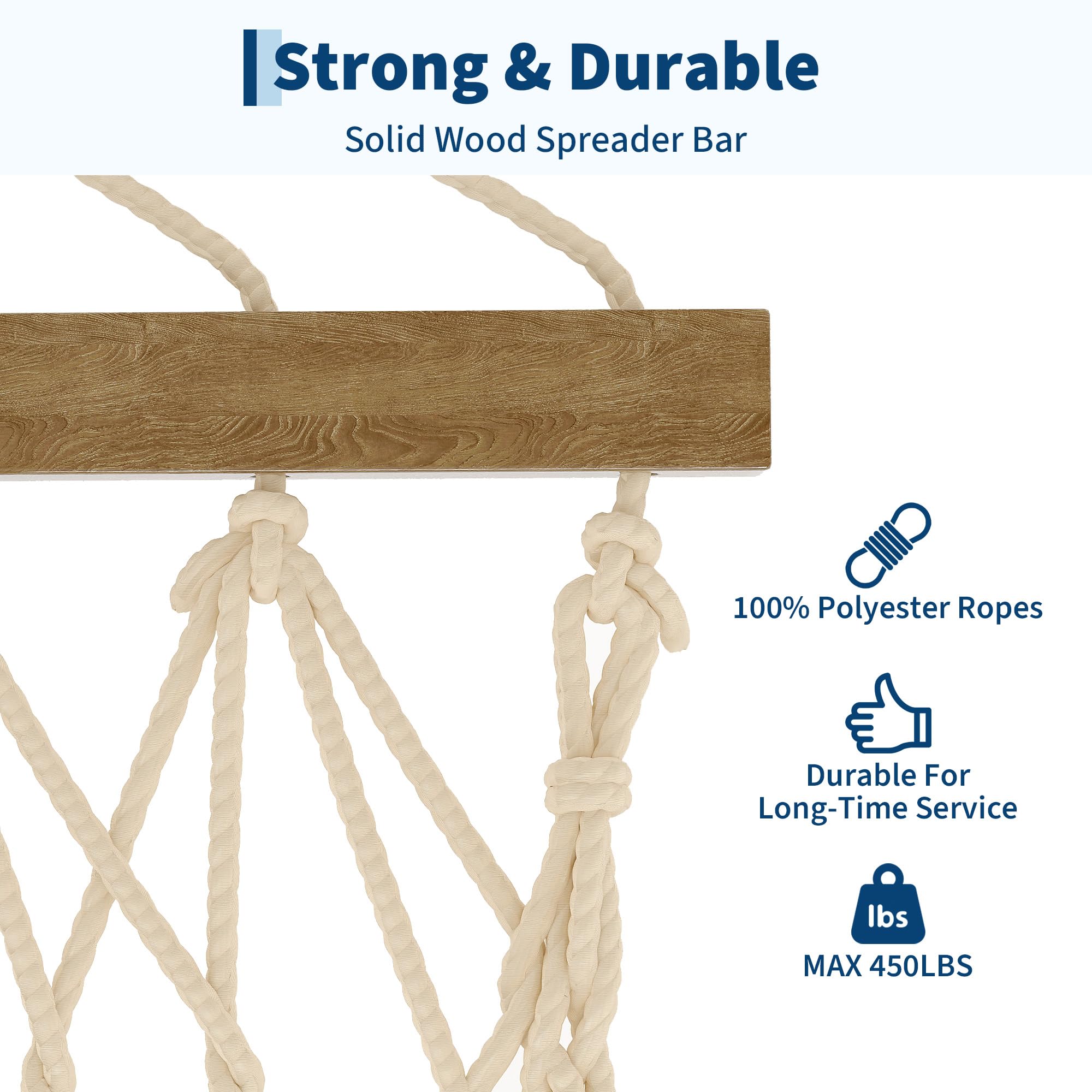 Cotton Rope Double Hammock with Pillow and Quilted Pad 450 lb 2 Person for Patio - Produktbild 1