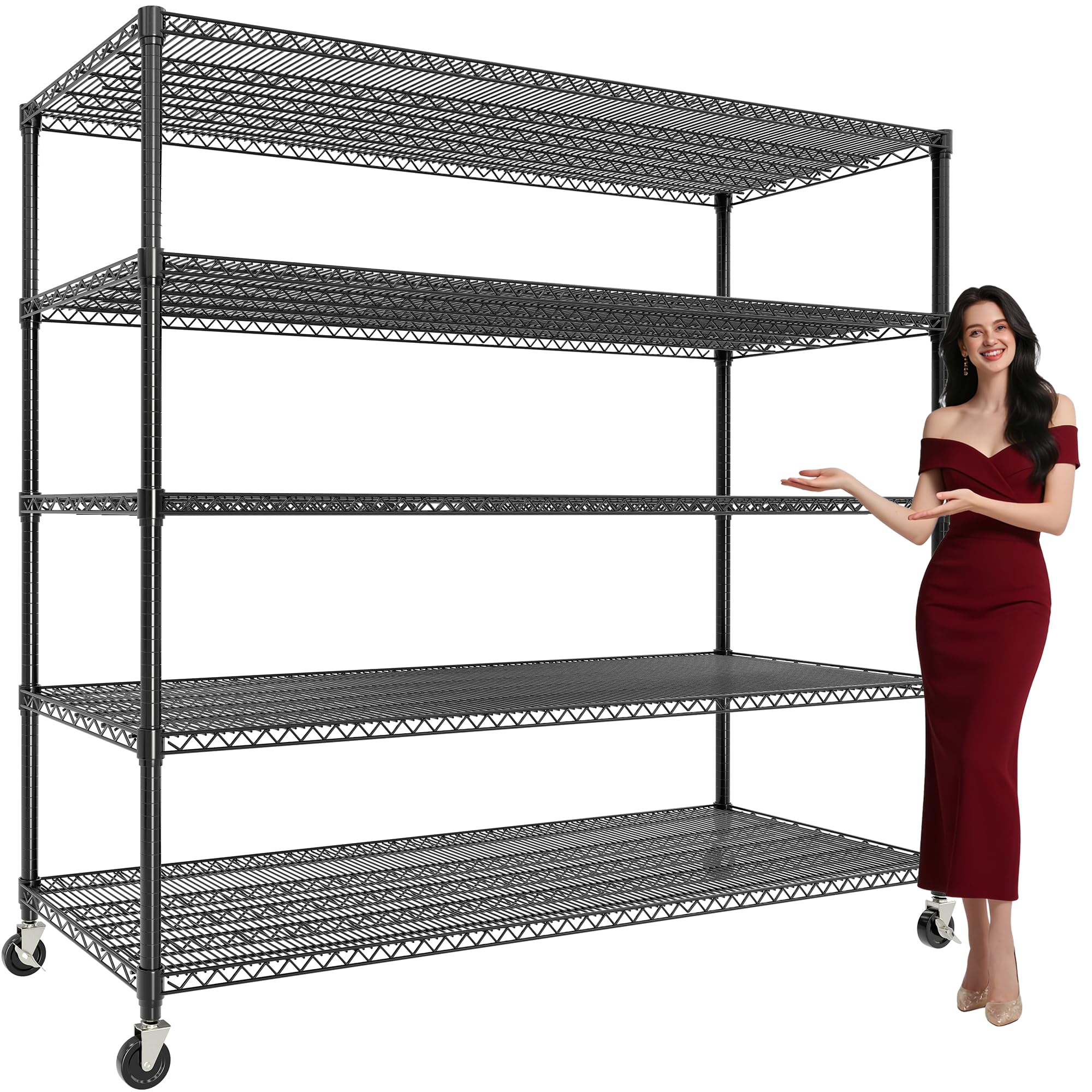 Heavy-Duty Metal Wire Shelving Unit with Wheels Adjustable 4-Tier Storage Rack