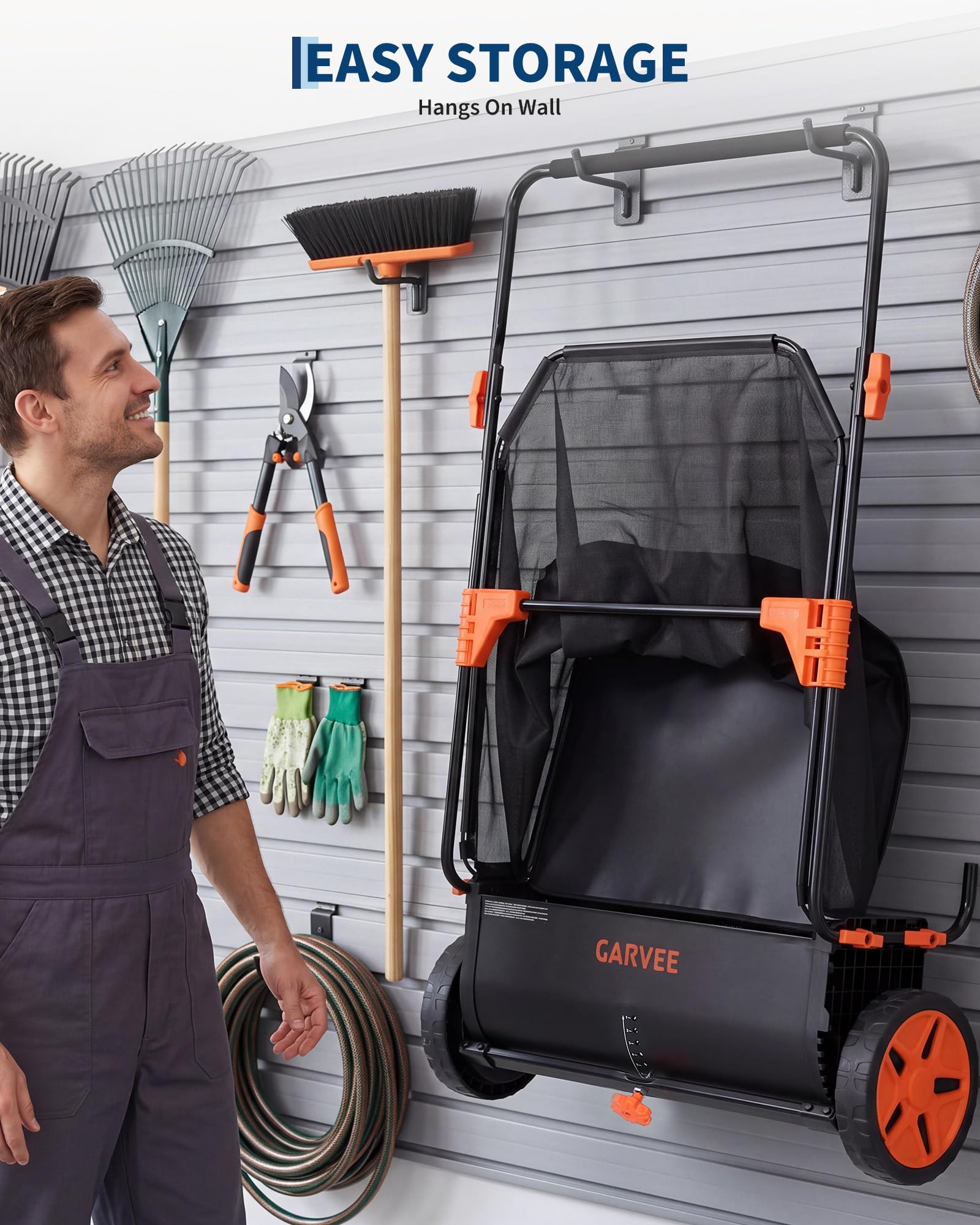 Wide-path manual lawn sweeper with four rotating brushes