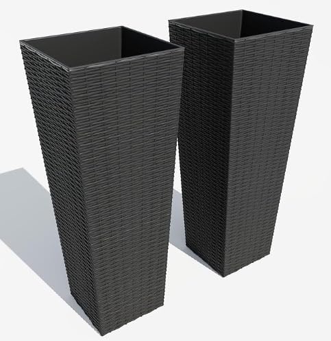 Garvee set of two tall synthetic rattan planters