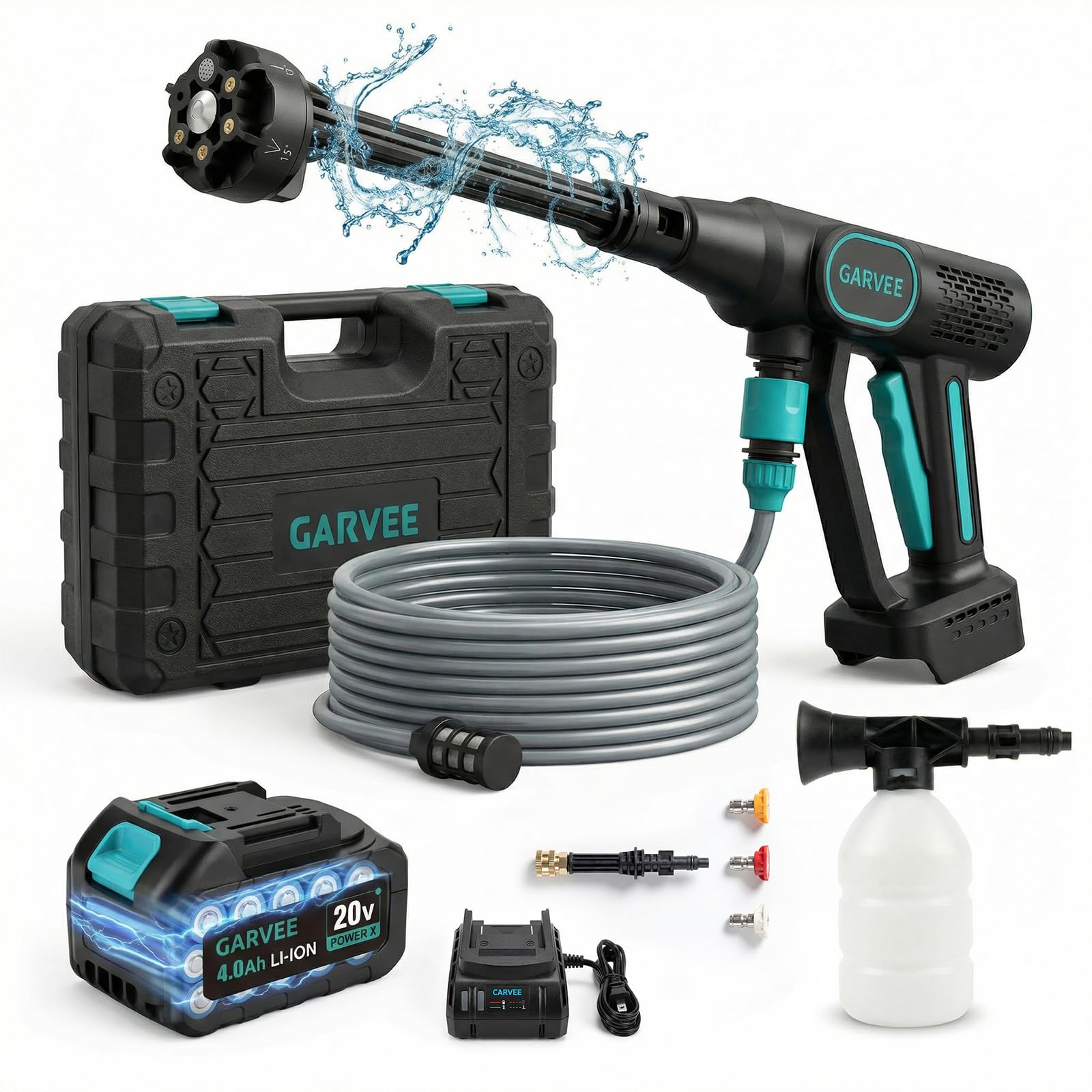 Wireless Pressure Washer 20V 320PSI Brushless 6-in-1 Nozzle Foam Cannon Battery