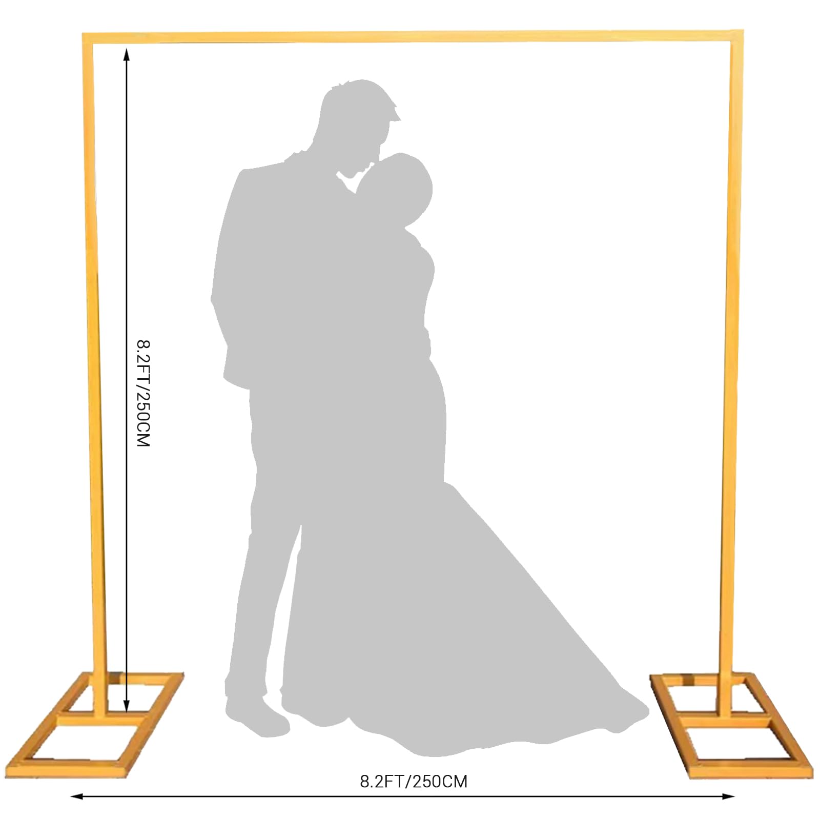 Disassembled modular gold metal backdrop frame for storage