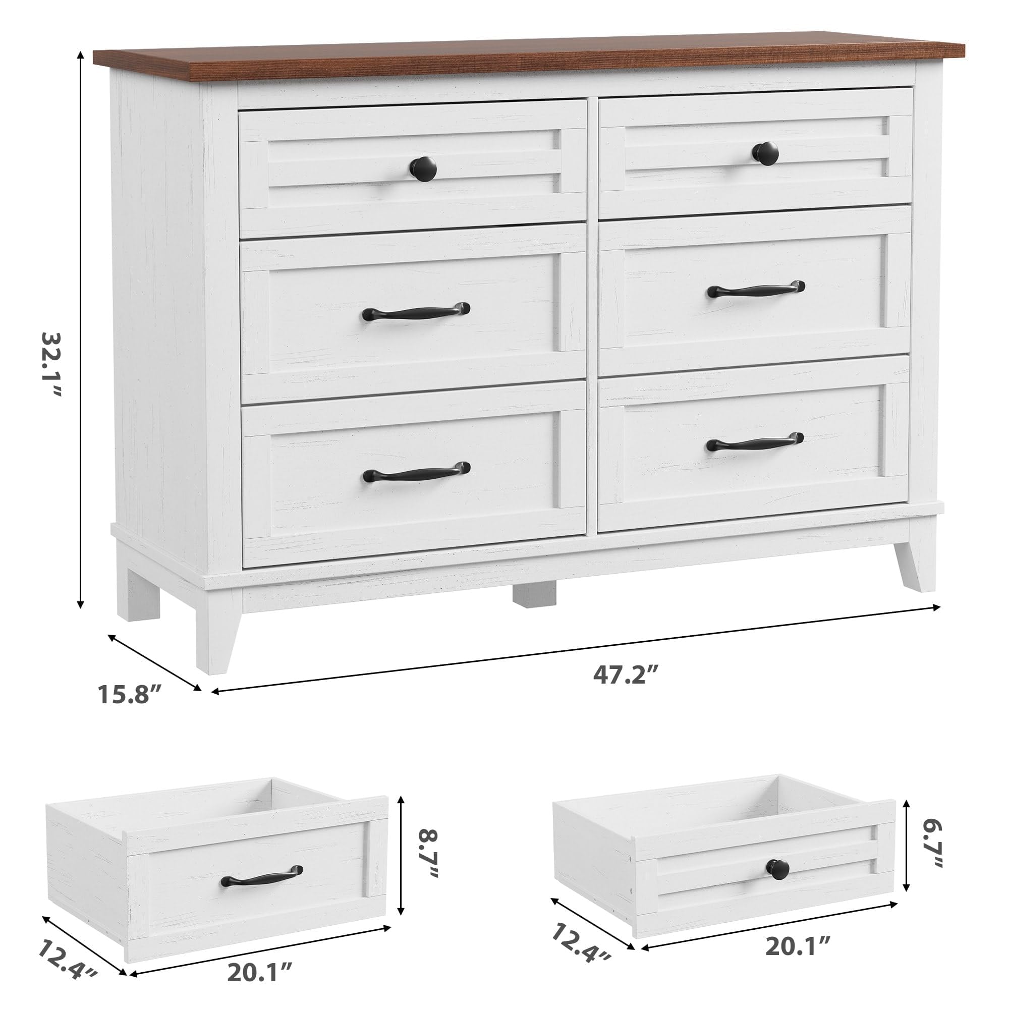 6 Drawer Dresser 47″ Wooden Chest Cabinet Ample Storage Adjustable Feet Vertical