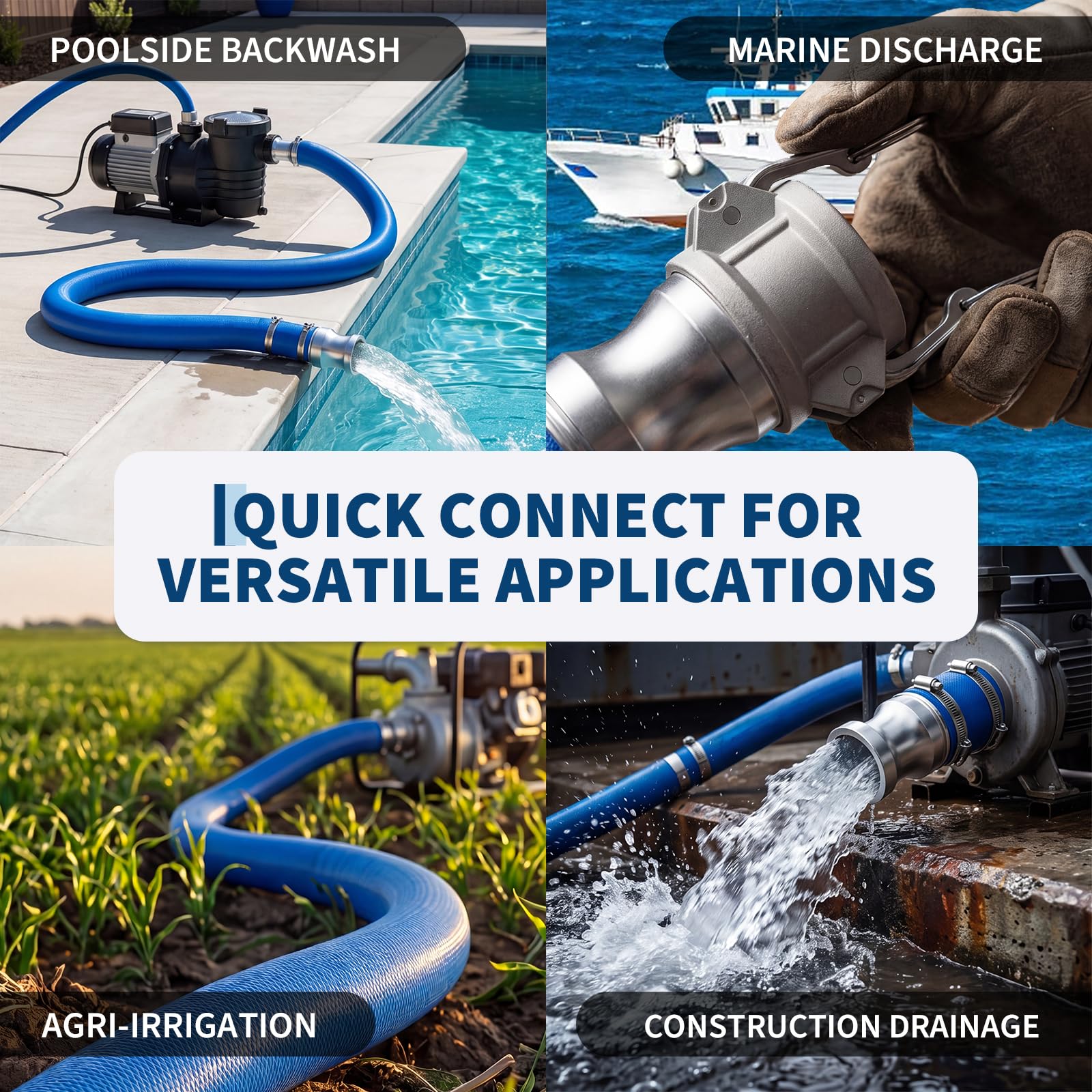 Pool Backwash Hose Kink Resistant PVC Aluminum Camlock 87 PSI Quick Connect