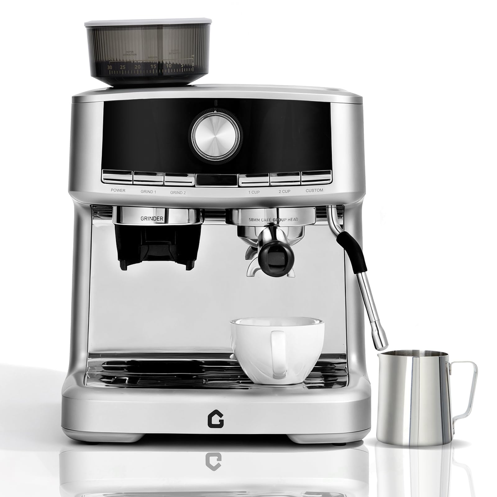 20 Bar Stainless Steel Espresso Machine with Built-in Grinder 1.5L Water Tank