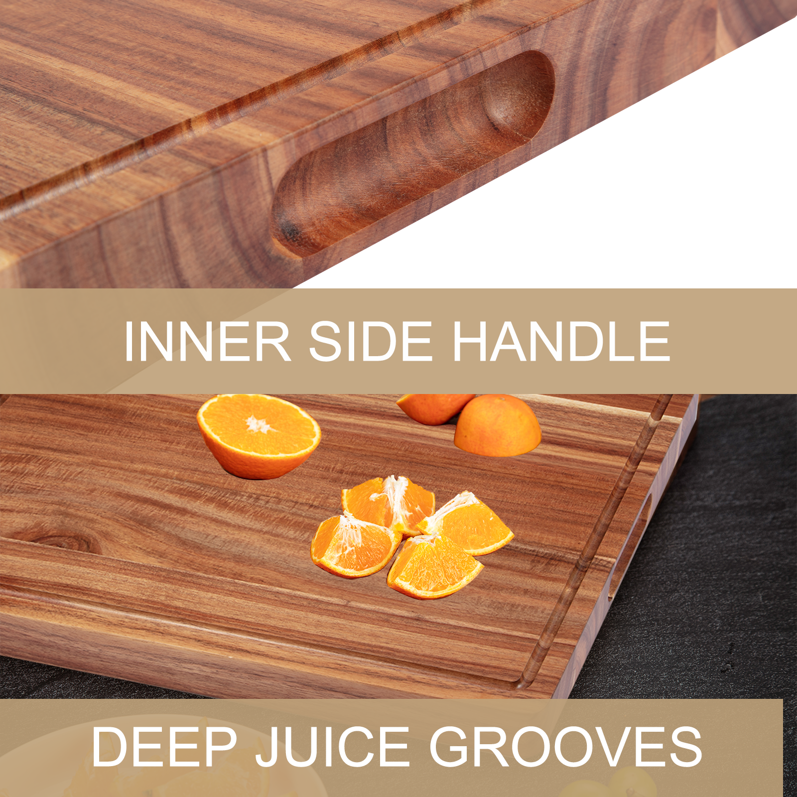 Large Acacia Wood Cutting Boards for Kitchen Wooden Chopping Boards Set, 61*45cm