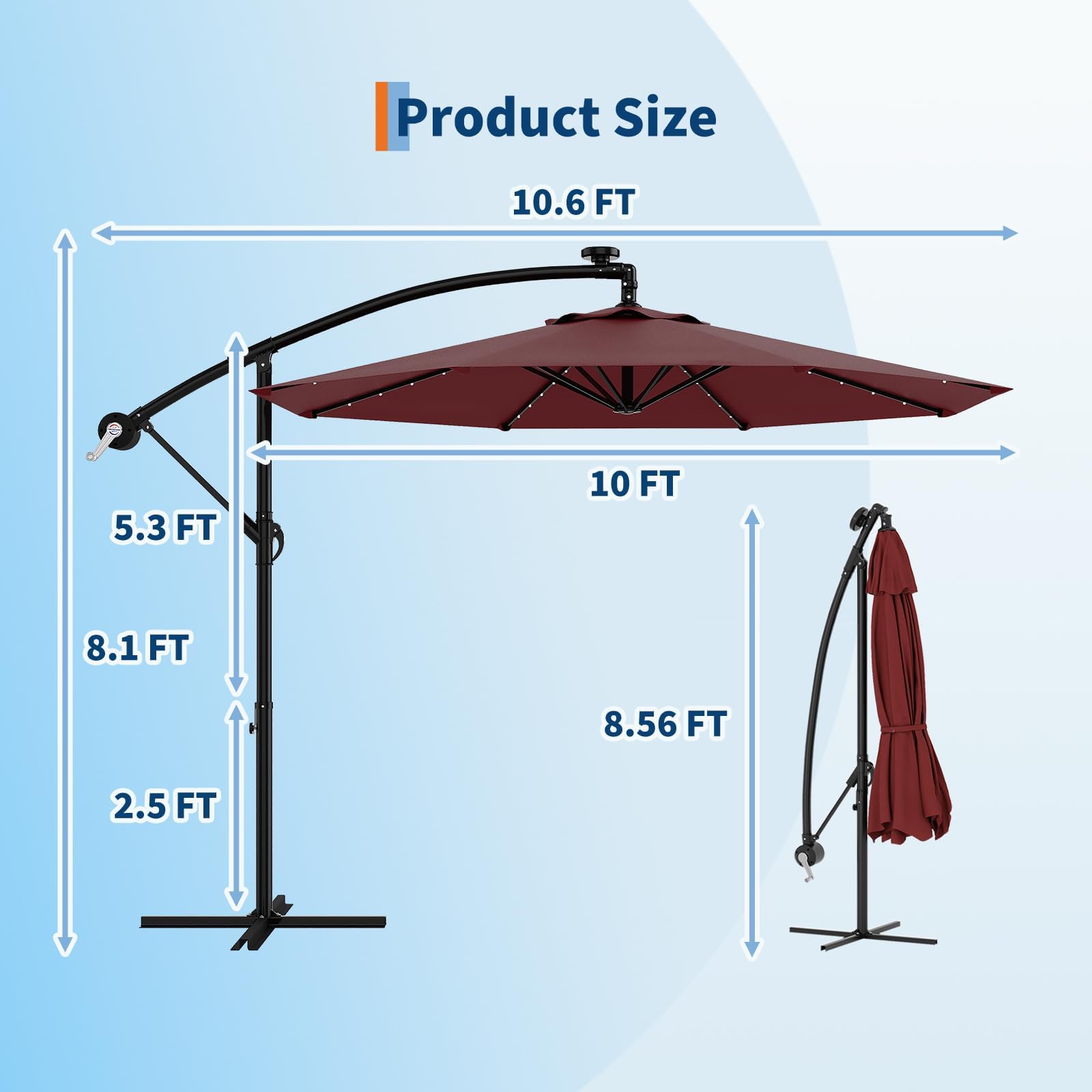 10 FT Solar Powered LED Patio Umbrella Outdoor Cantilever Umbrella for  Garden | eBay